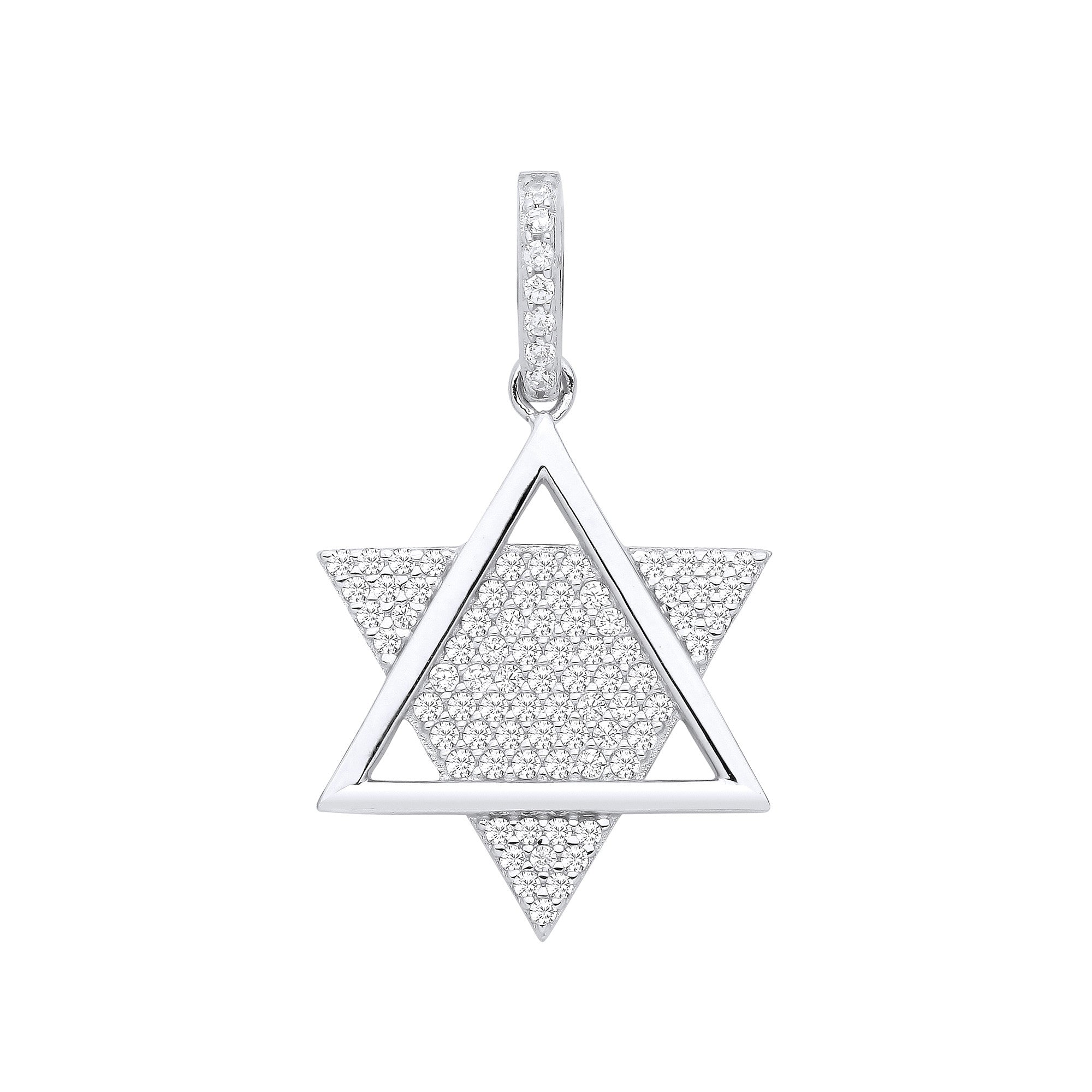 Silver Star of David Cubic Zirconia Pendant - Silver