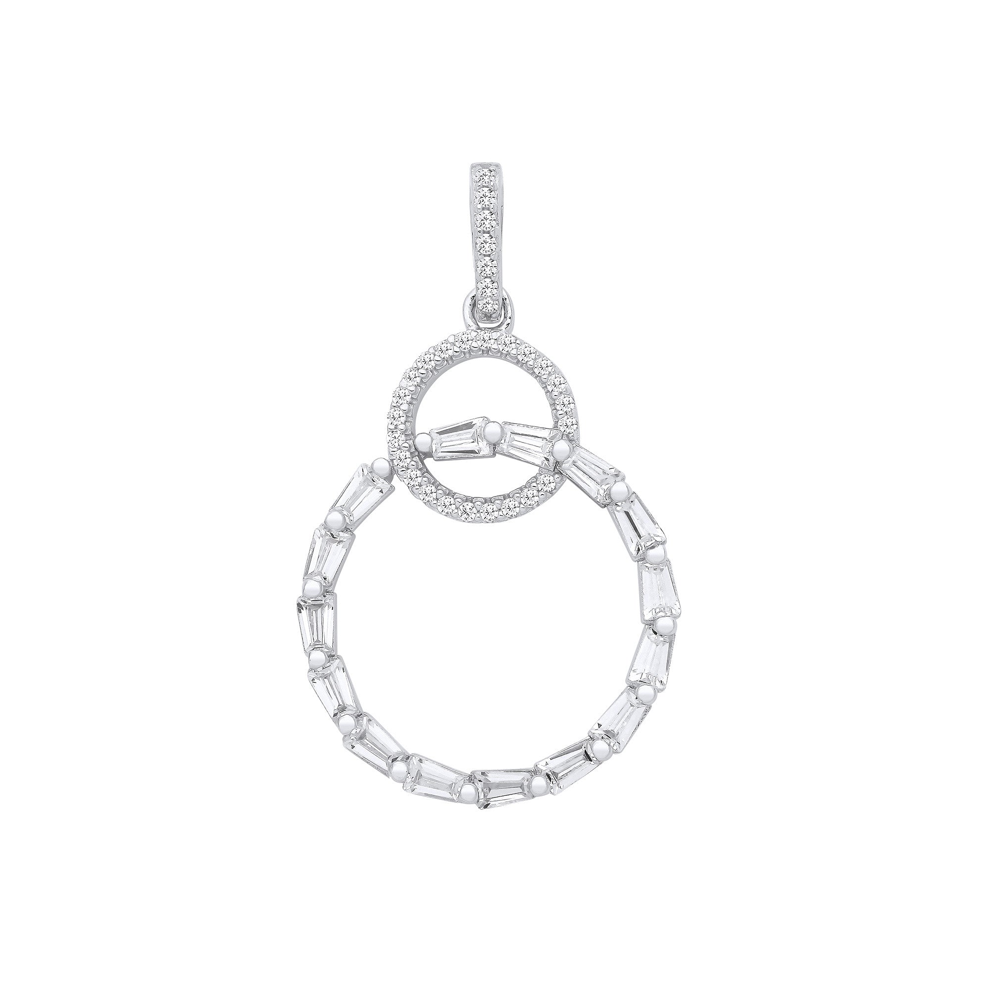 Silver Entwined Circles Drop Cubic Zirconia Pendant - Silver
