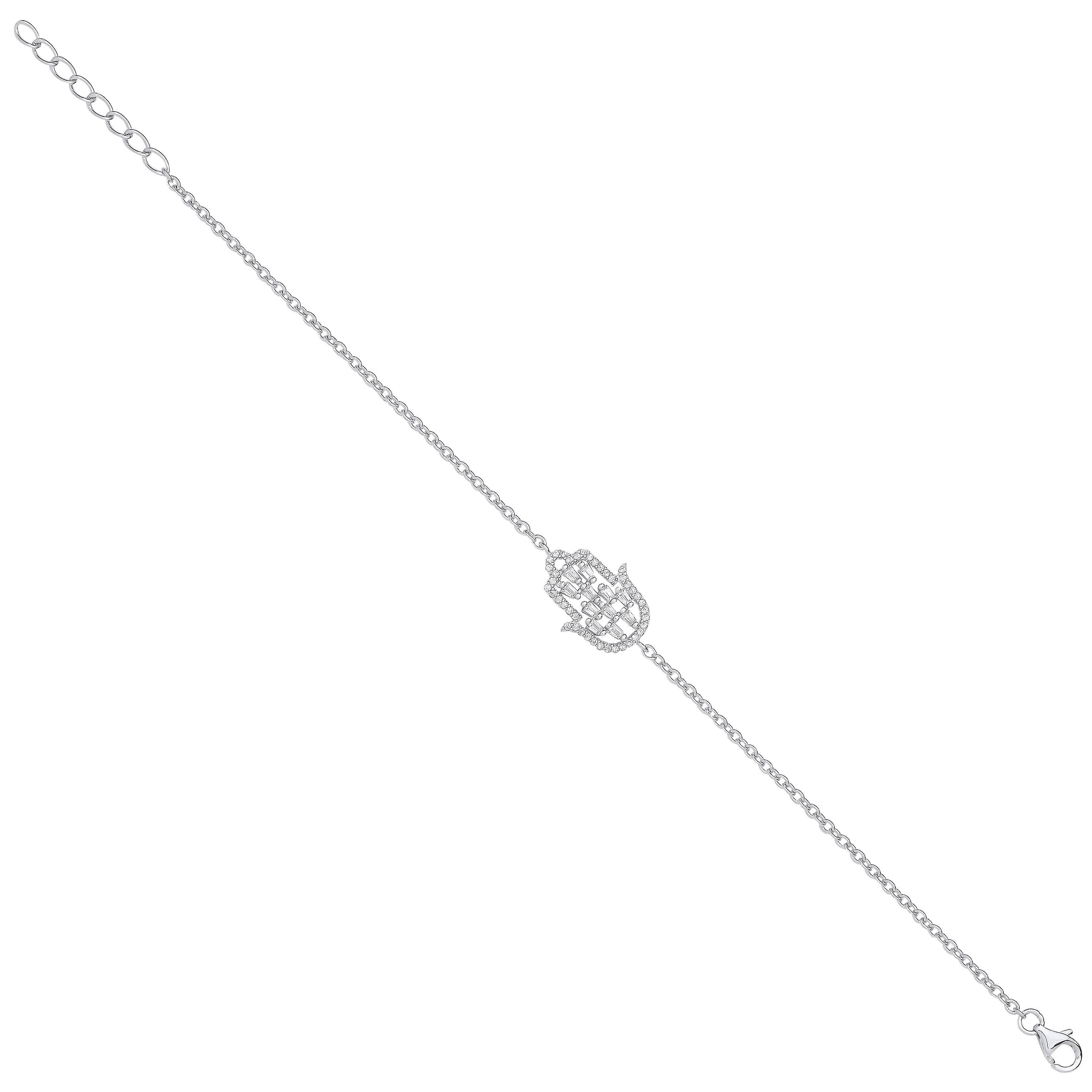 Silver Cubic Zirconia Hamsa Bracelet - Silver