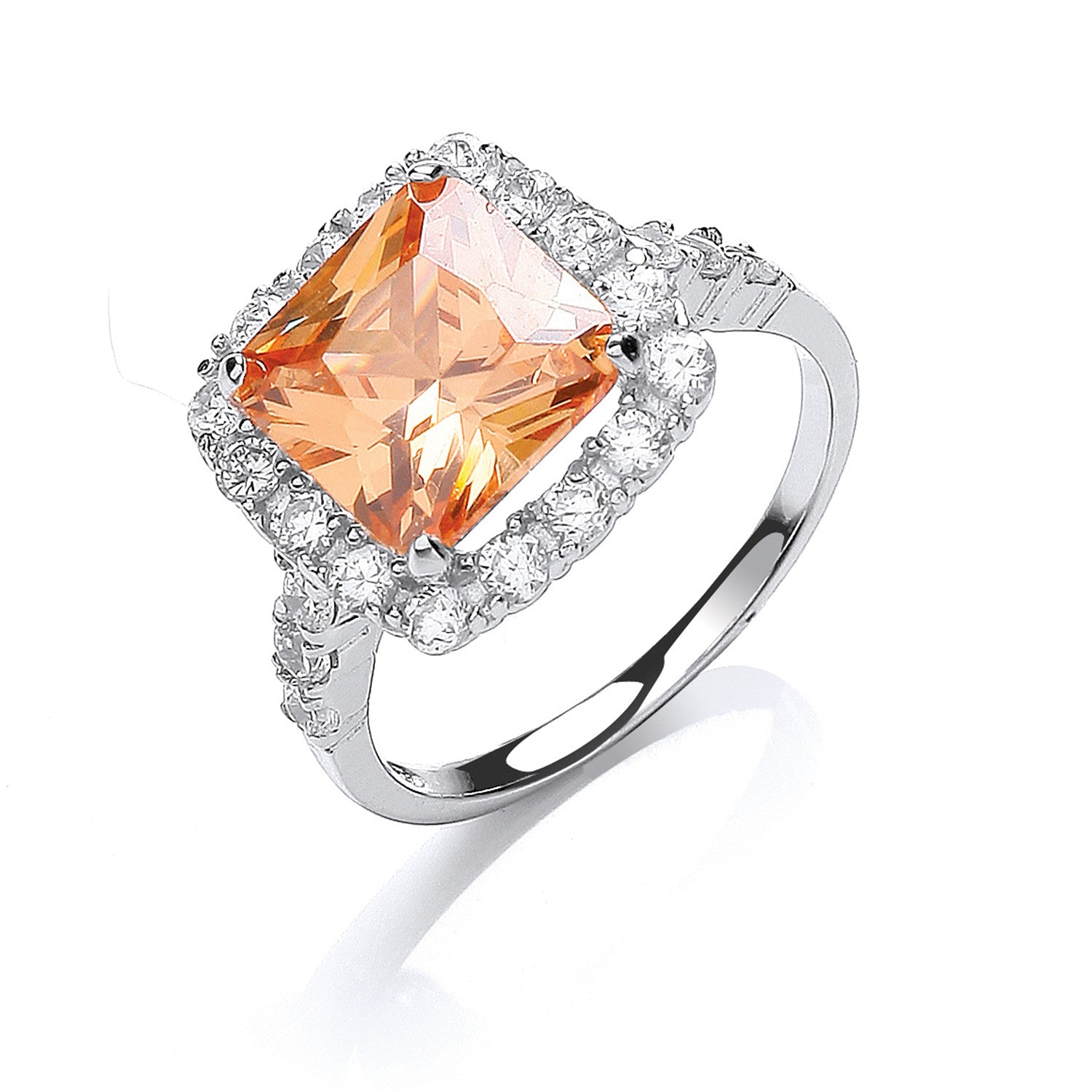 Silver Champagne Centre Cubic Zirconia Ring - Silver