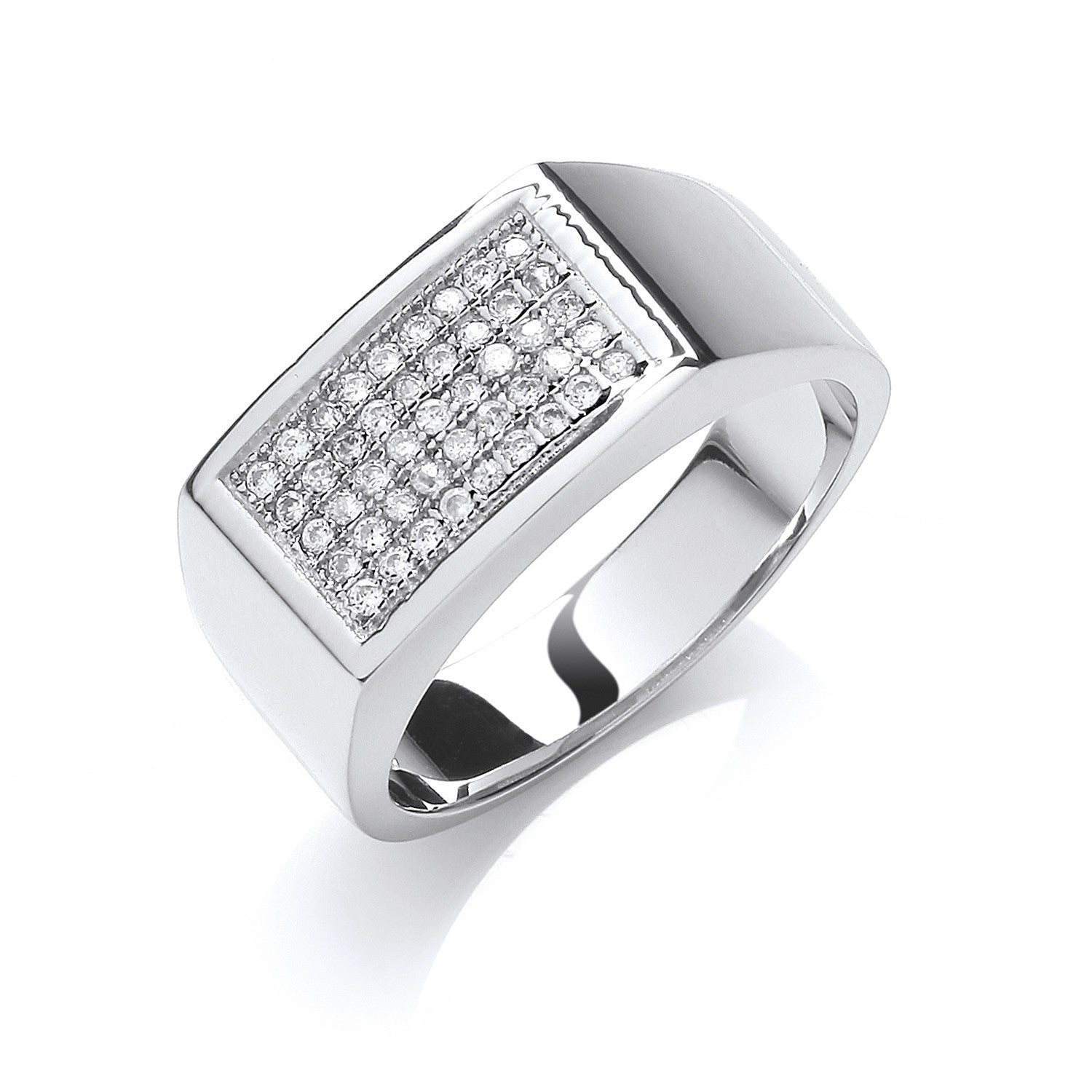 Silver Micro-Pave Cubic Zirconia Gents Ring - Silver