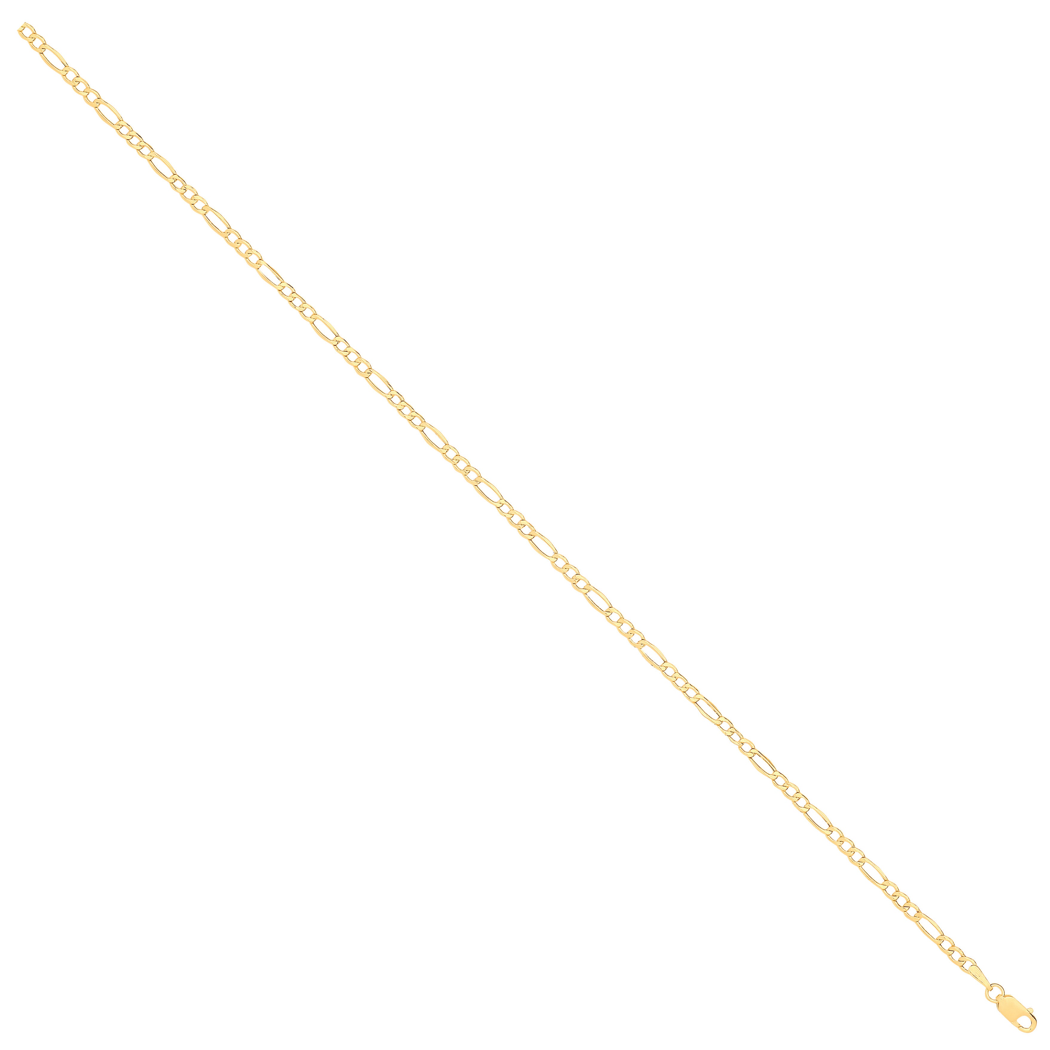 14ct Yellow Gold Hollow Beveled Figaro 2.6mm Chain - 14ct Gold