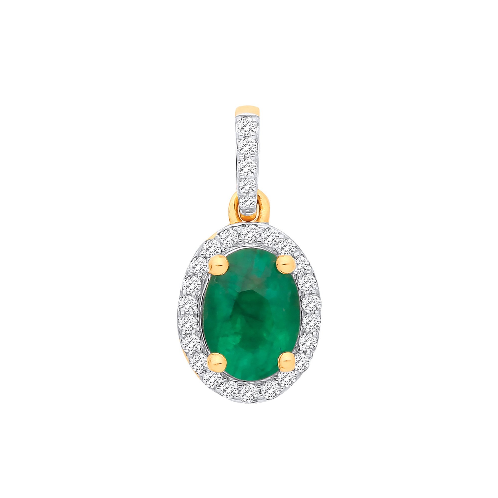 18ct Yellow Gold 0.10ctw Diamond & 0.70ctw Emerald Pendant - 18ct Gold