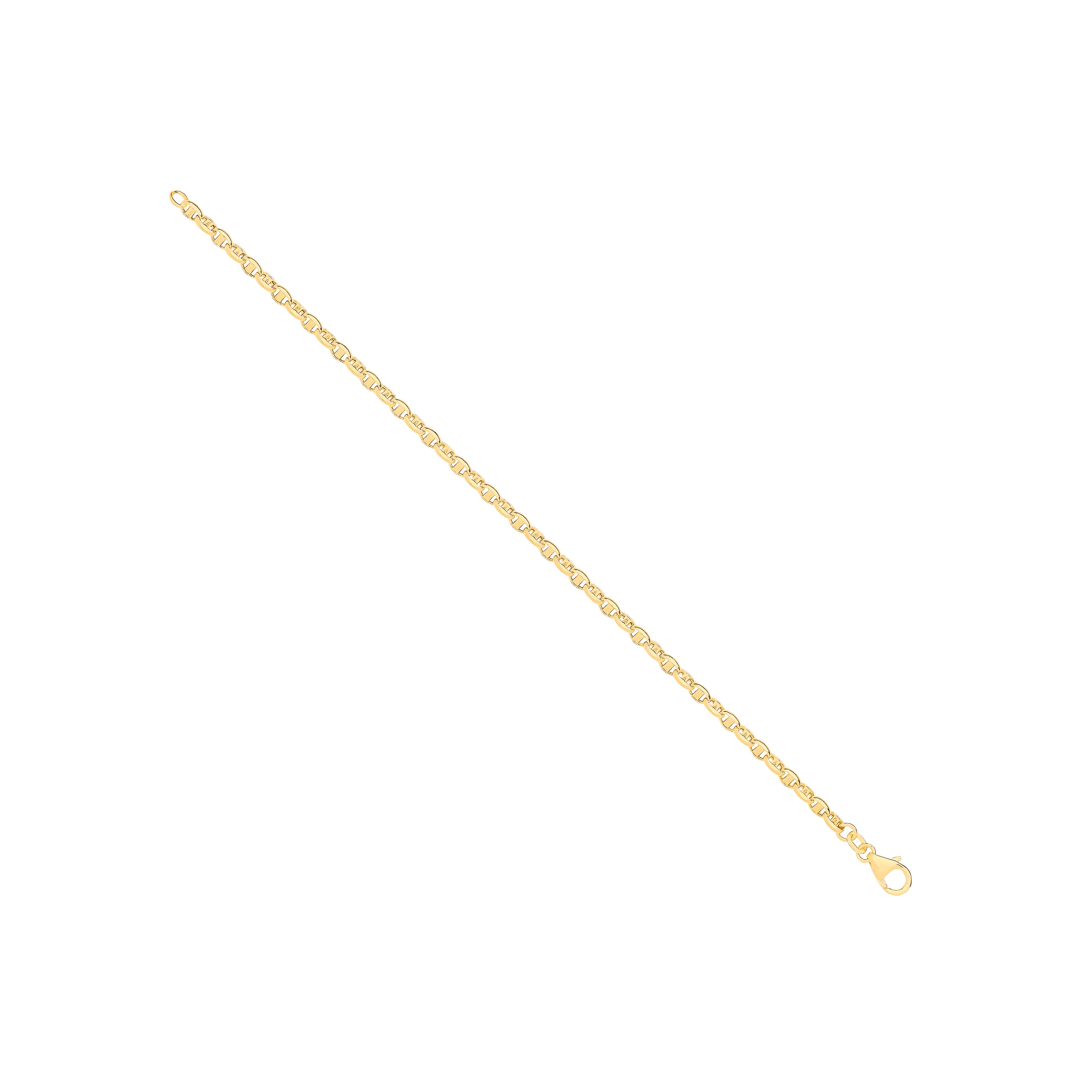 14ct Yellow Gold Hollow Oval Puff Marine 3.6mm Chain