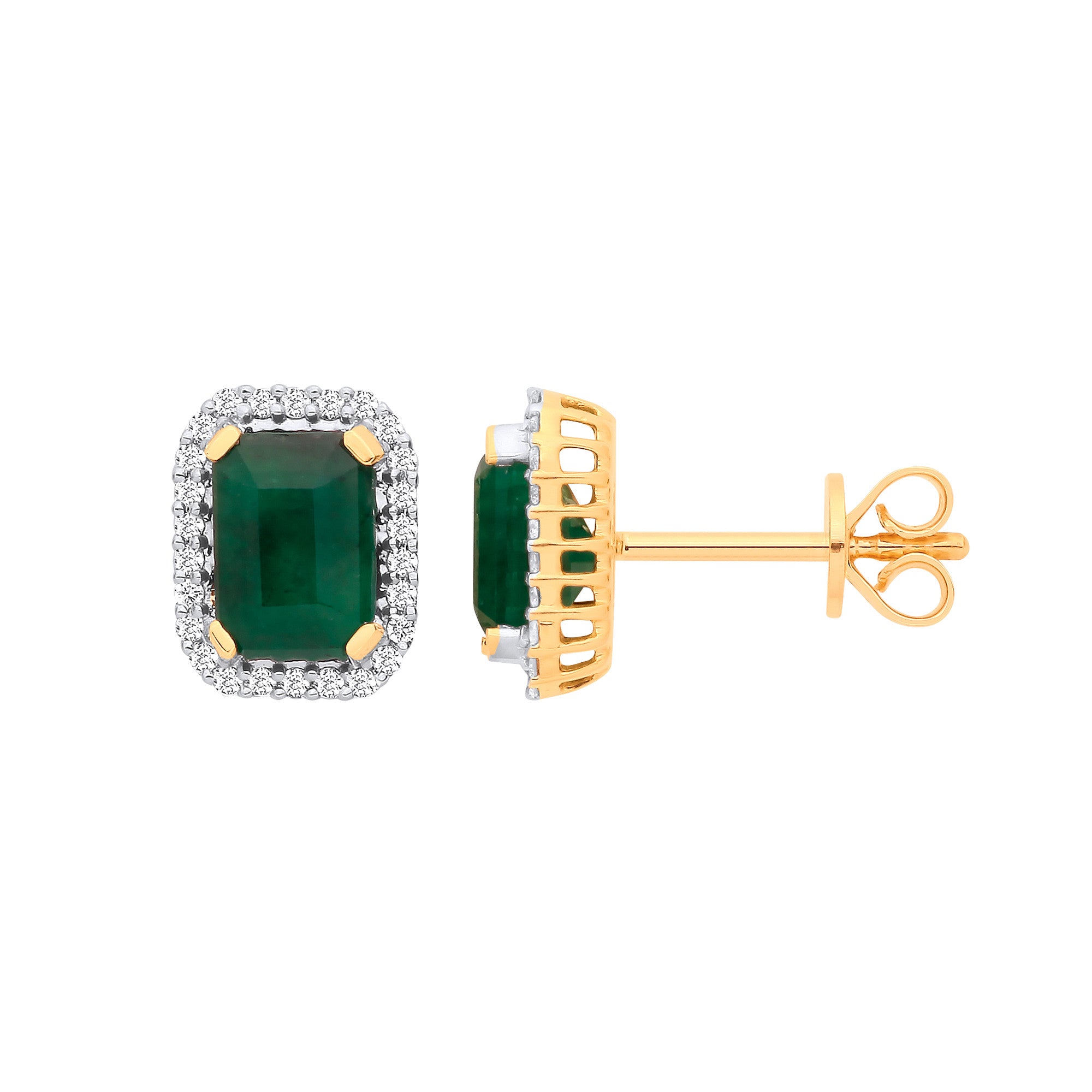 18k Yellow Gold 0.16ctw Diamond & 2.08ctw Emerald Earrings - 18ct Gold
