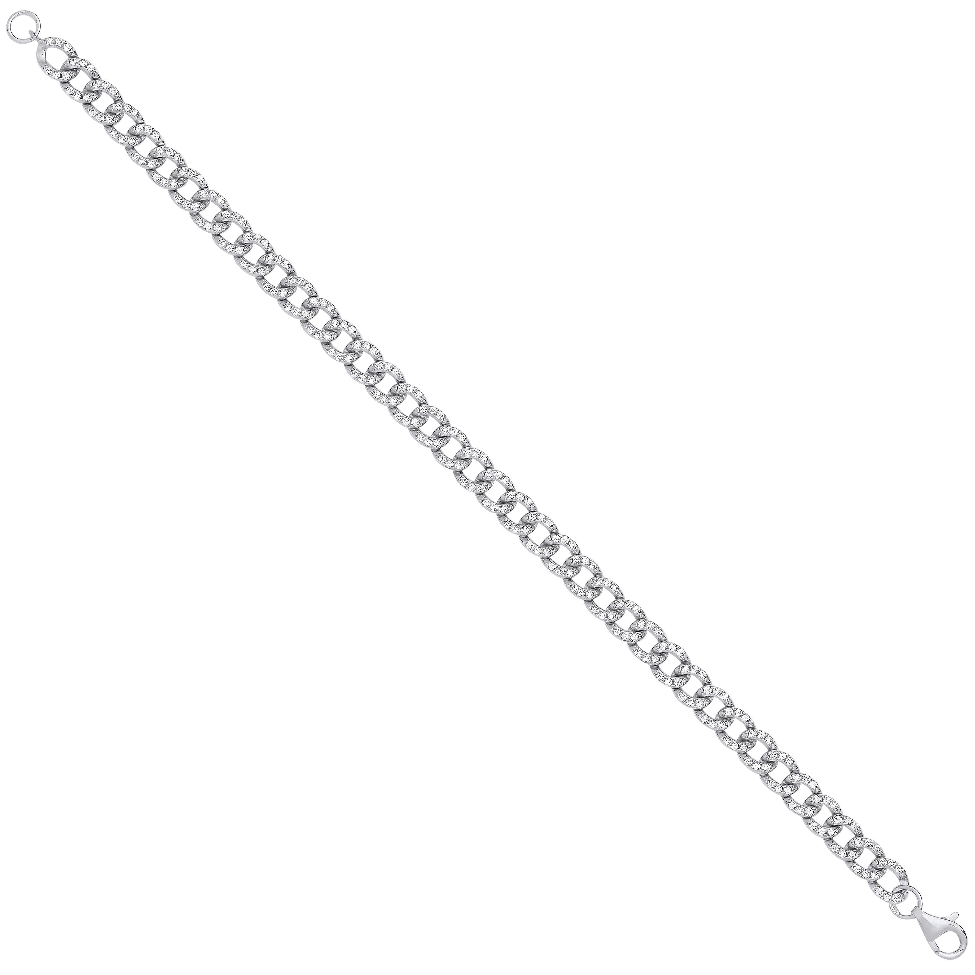 Silver Cubic Zirconia Curb Gents 6.4mm Bracelet - Silver