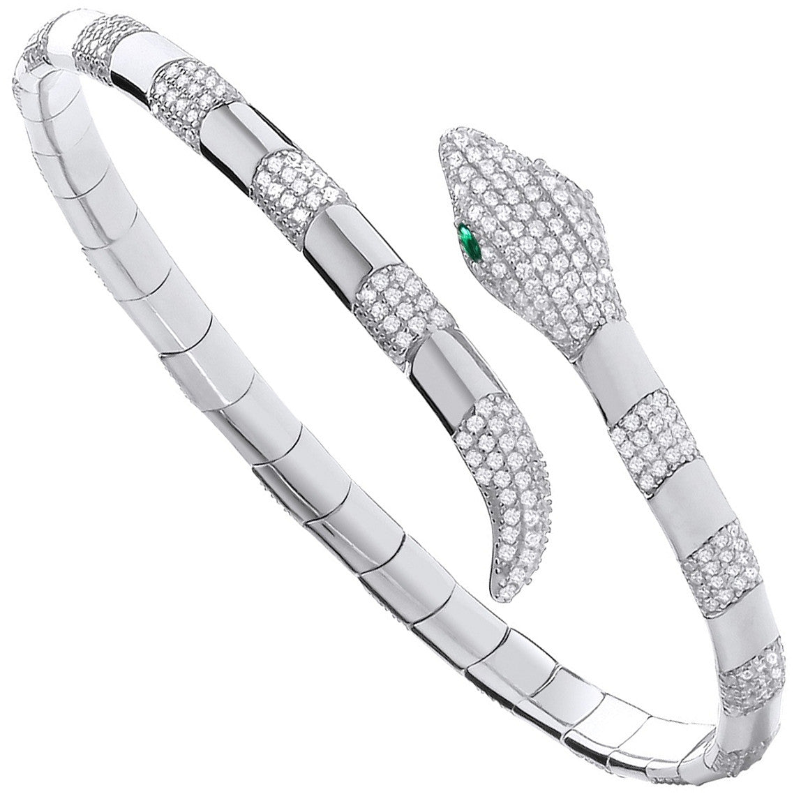 Silver Cubic Zirconia Snake Ladies 4.7mm Bangle - Silver