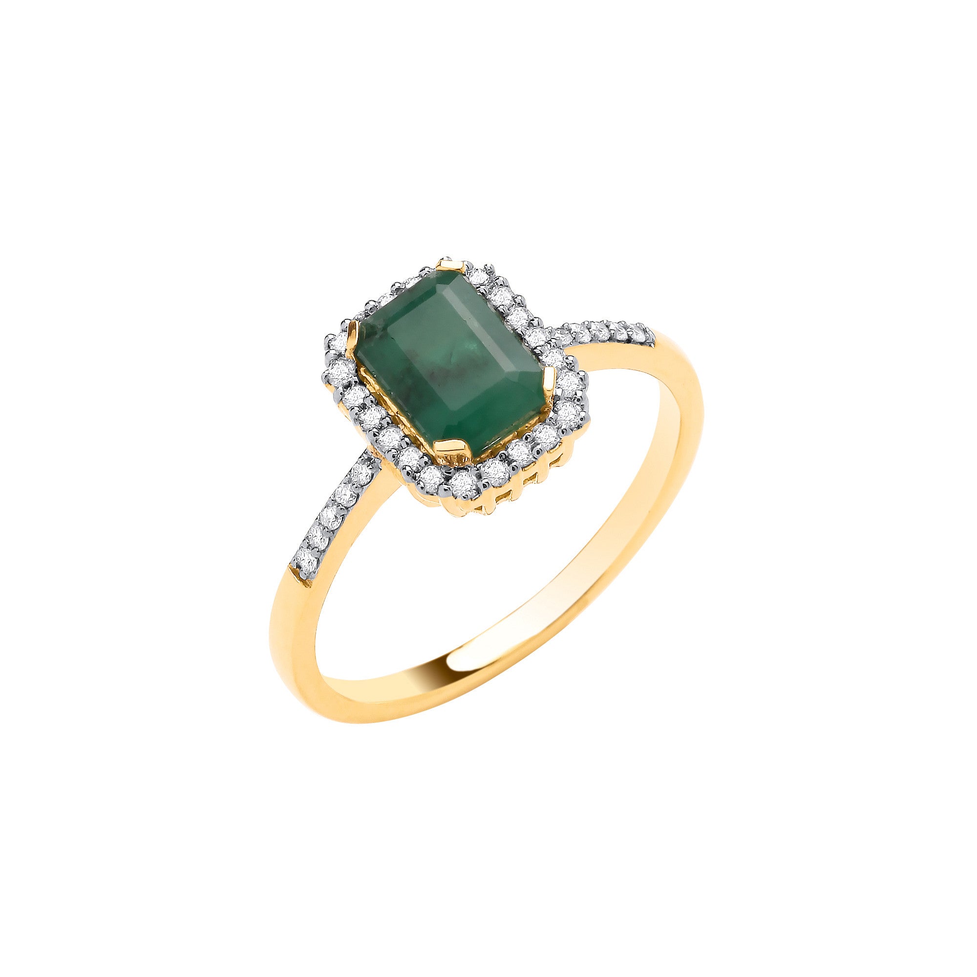 18ct Yellow Gold 0.16ctw Diamond & 1.03ctw Emerald Ring - 18ct Gold