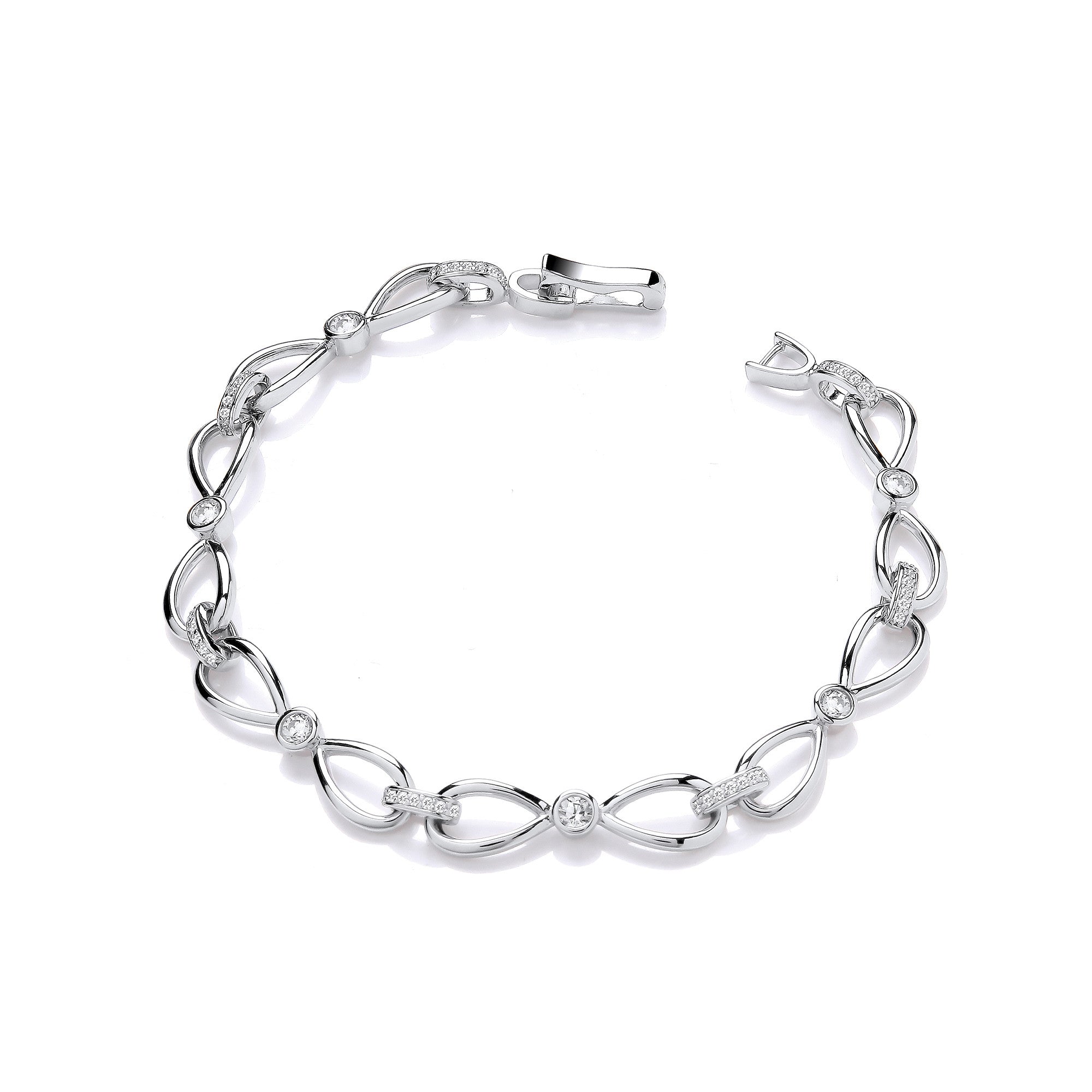 Infinity Style & Rubover Cubic Zirconia Silver Ladies Bracelet - Silver