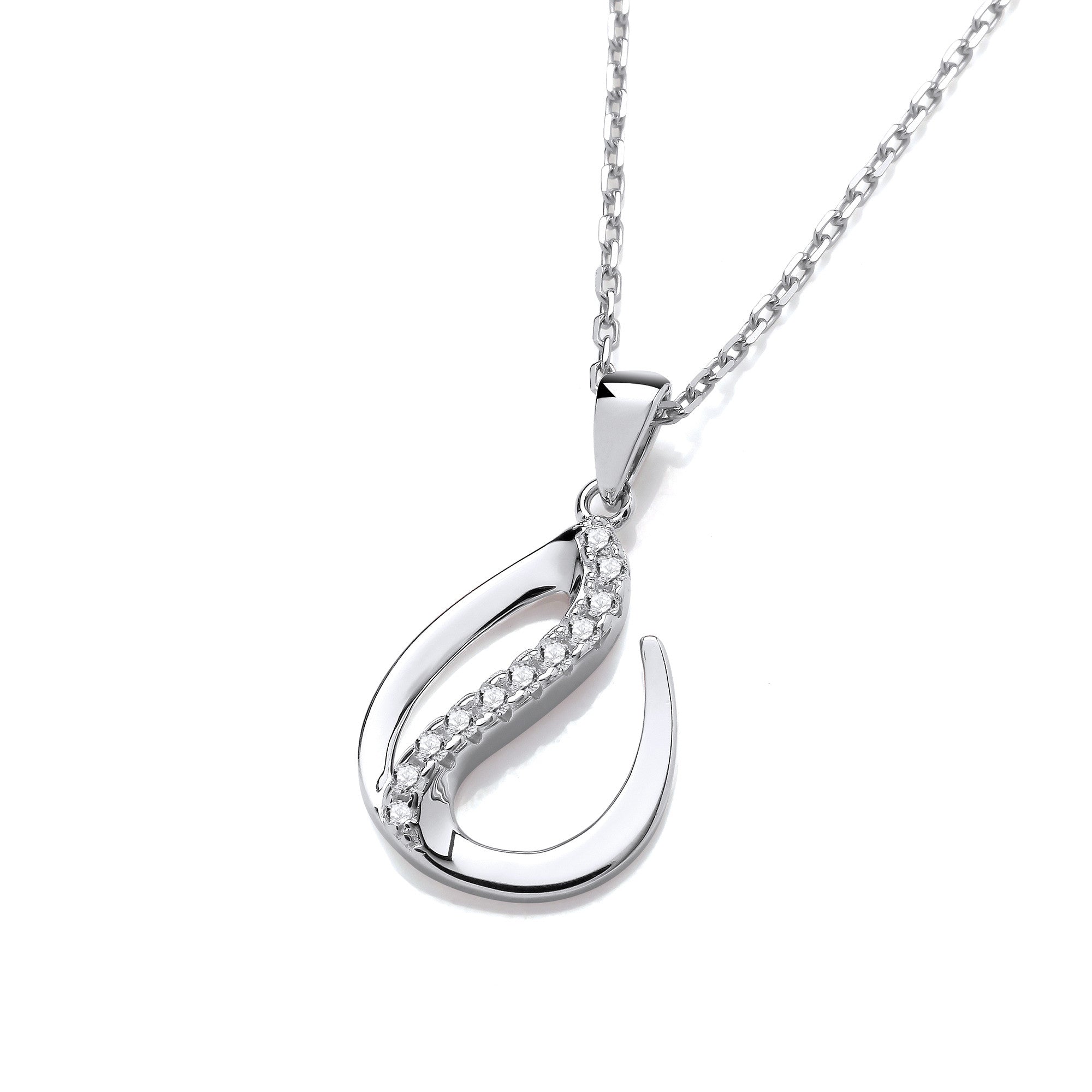 Flat Teardrop Silver Pendant with Chain - Silver