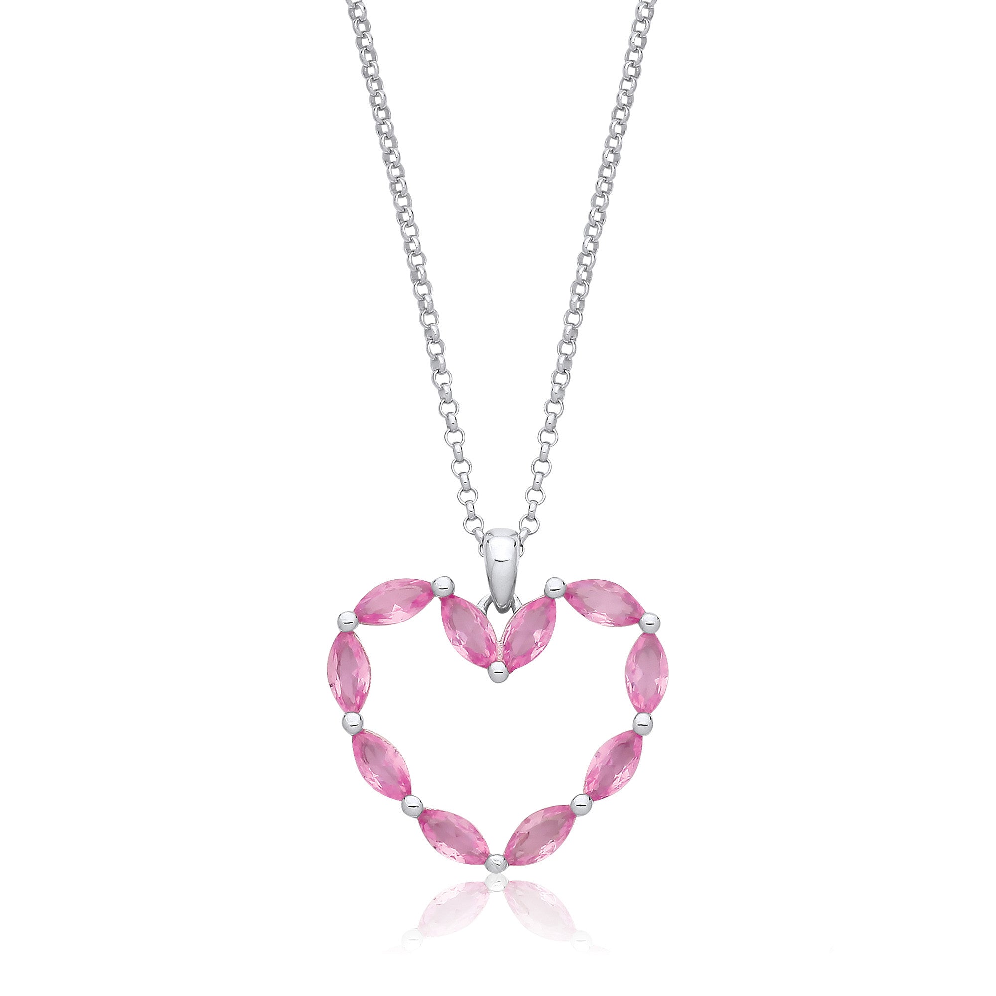 Pink Heart Silver Drop Necklace - Silver