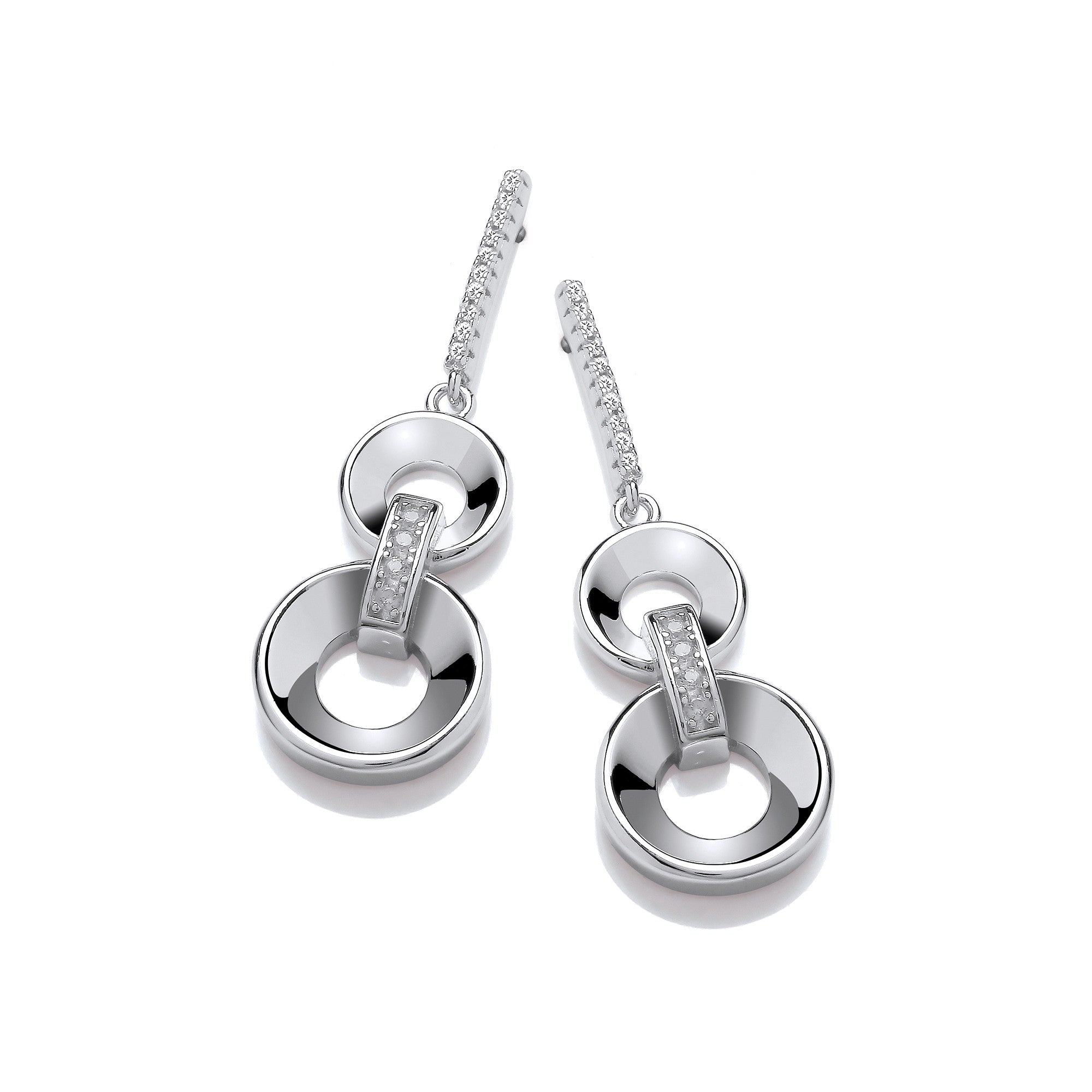 Circles Silver Drop Earrings - Silver