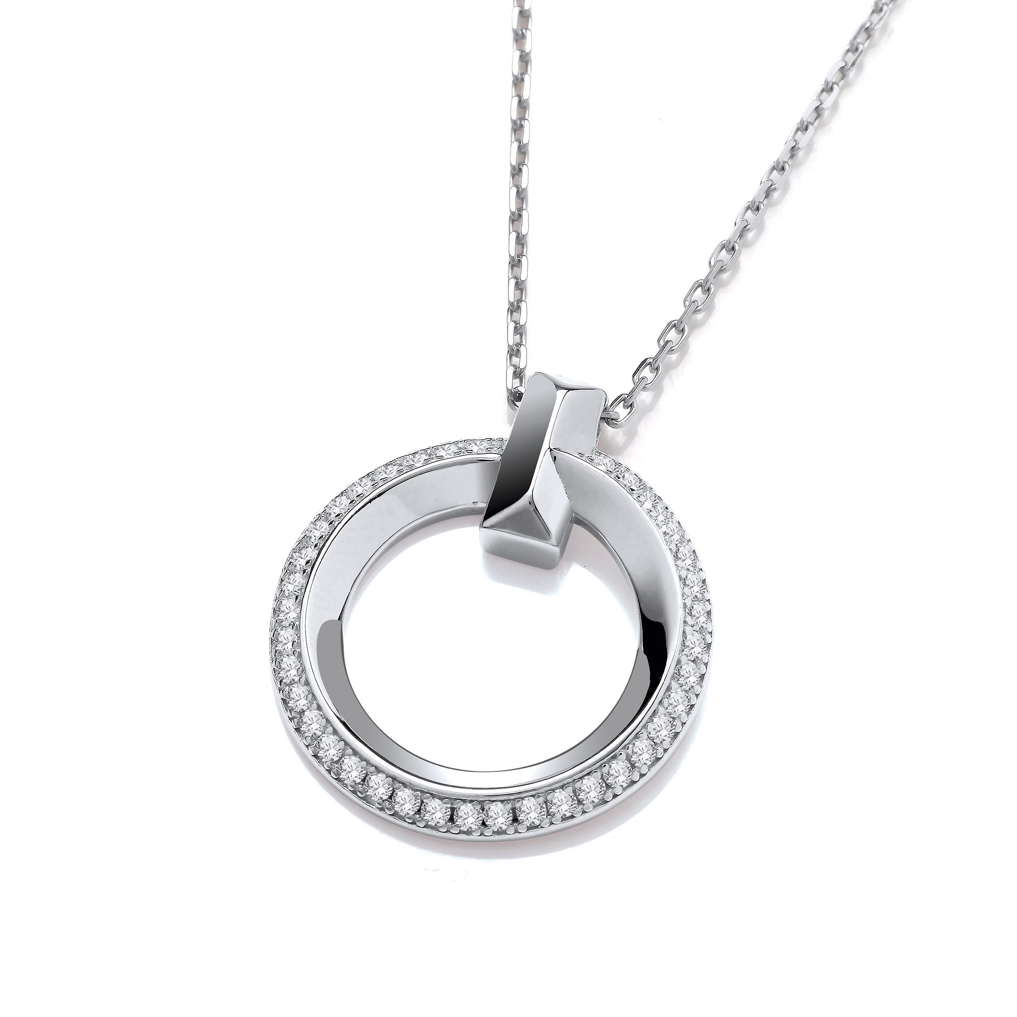 Circle of Life Cubic Zirconia Silver Pendant with Chain - Silver