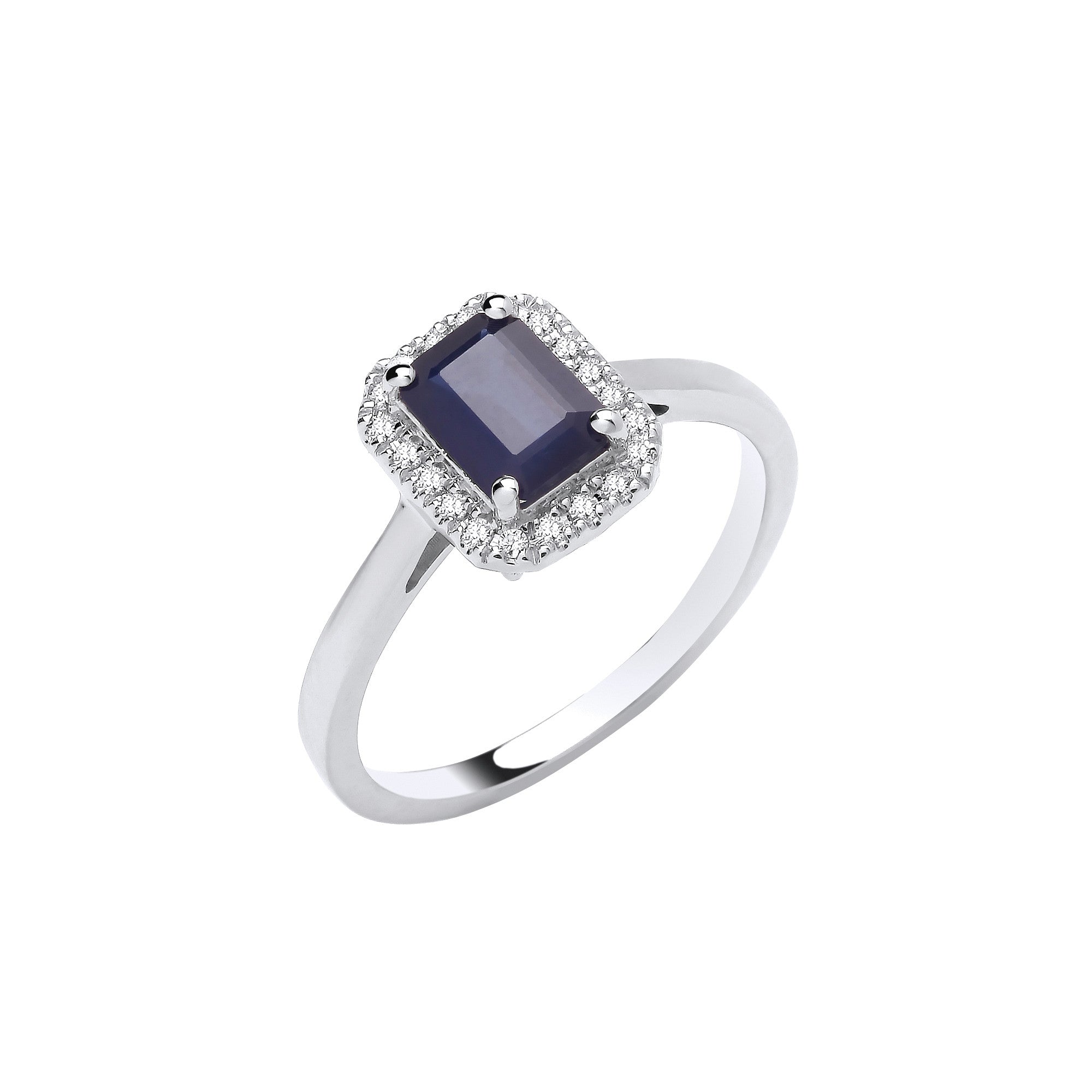 18ct White Gold 0.12ctw Diamond & 1.10ctw Sapphire Ring - 18ct Gold