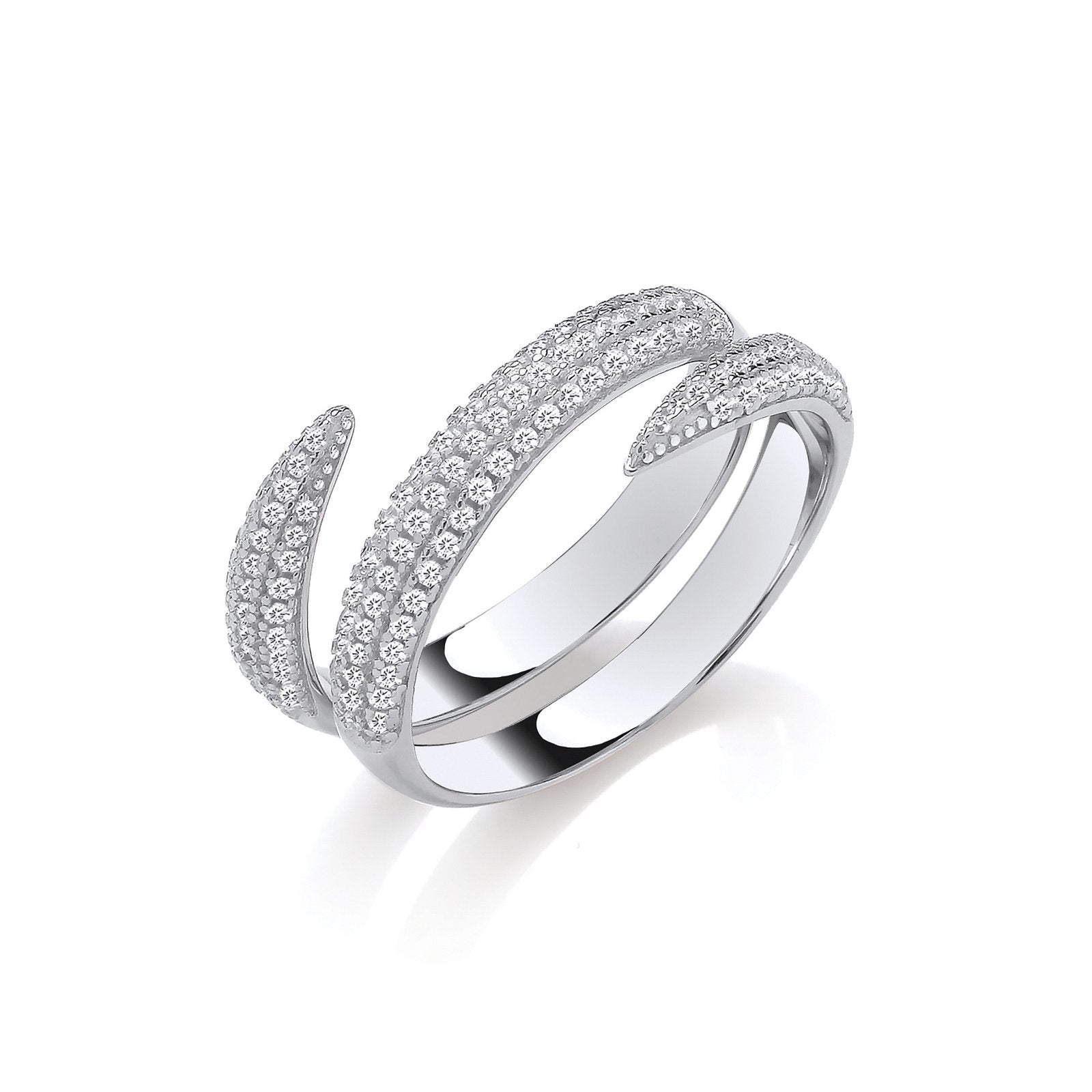 Cross-Over Two Bands CZs Silver Ring