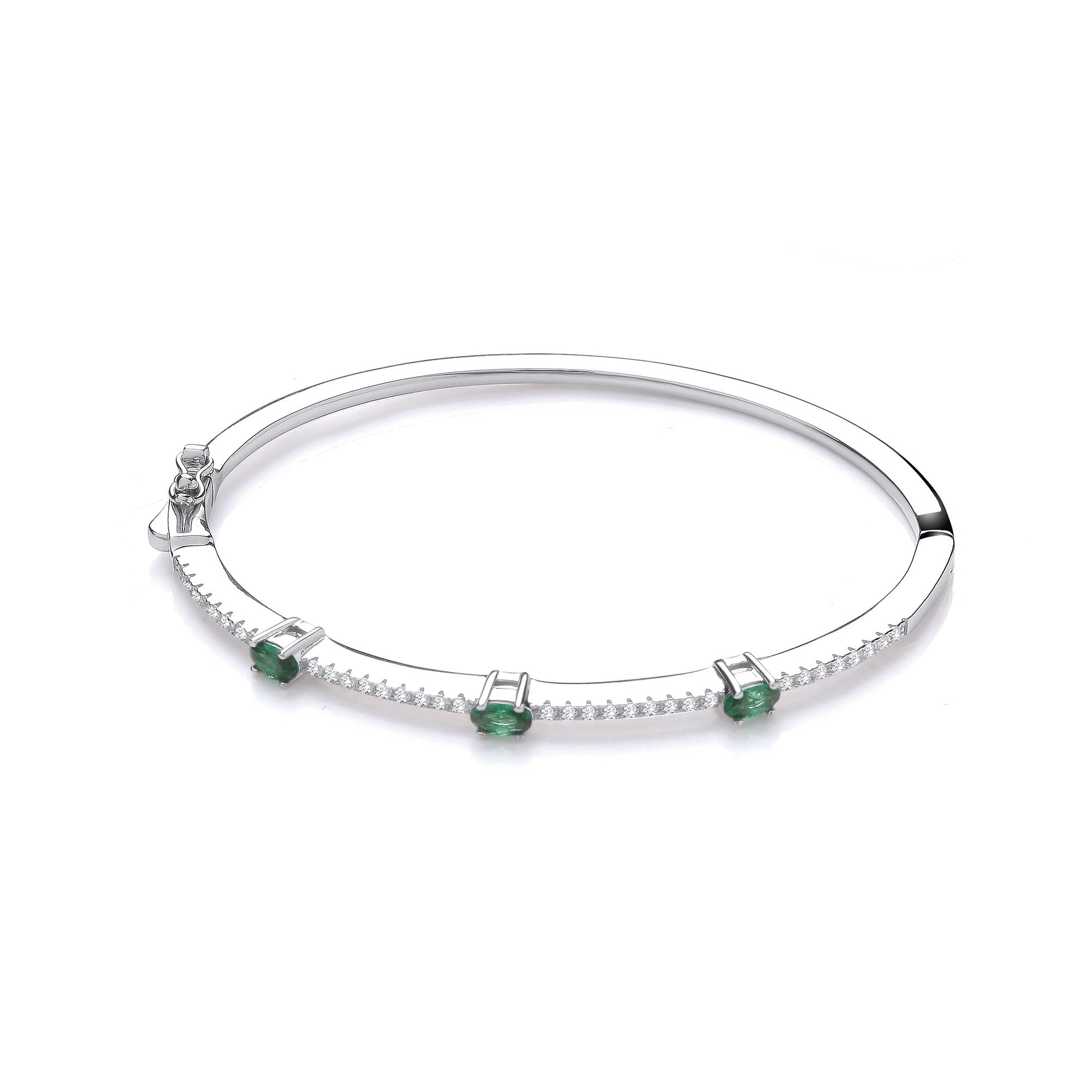 Green & Clear Cubic Zirconias Ladies J-Jaz Bangle - Silver