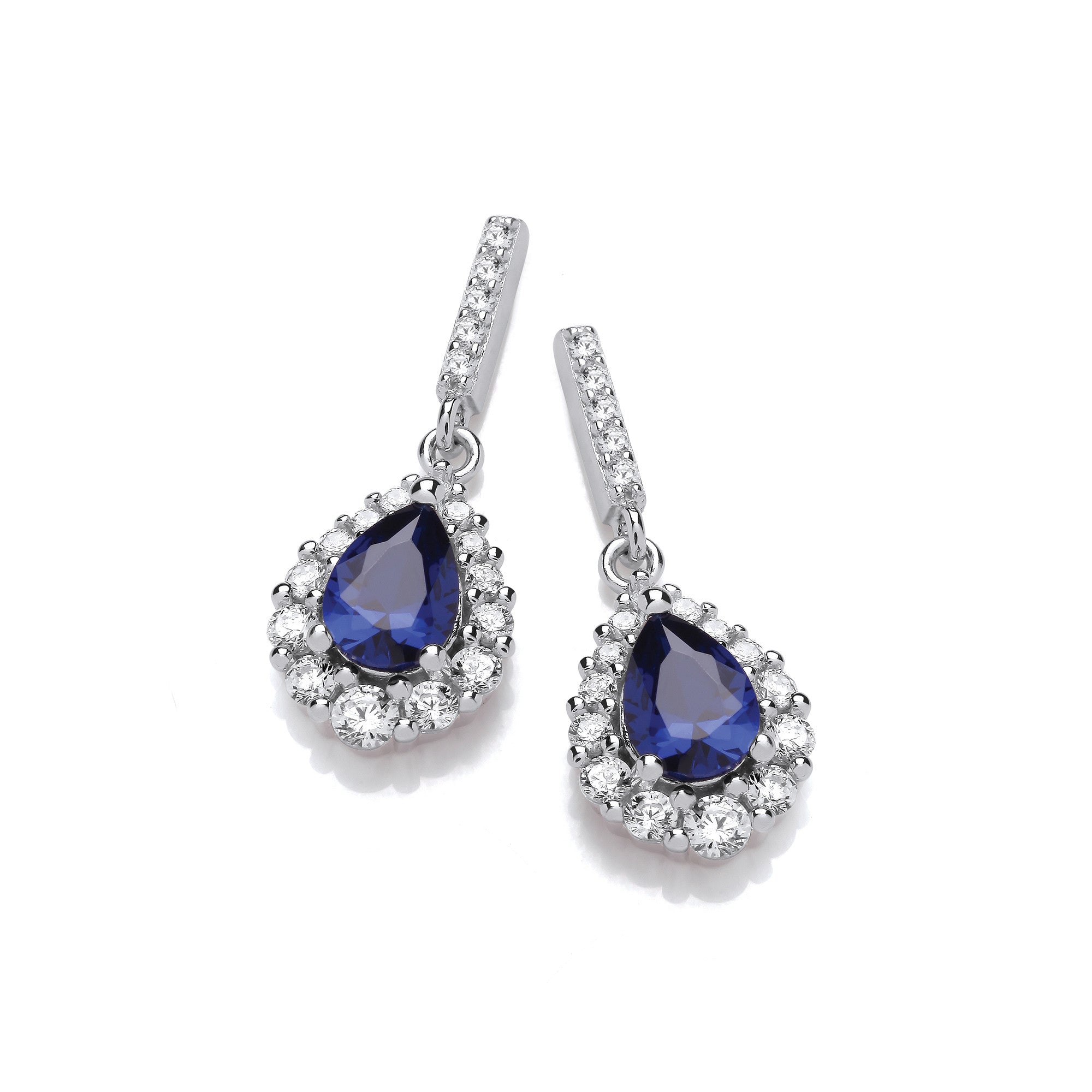 Blue Teardrop Cubic Zirconia Silver Earrings - Silver