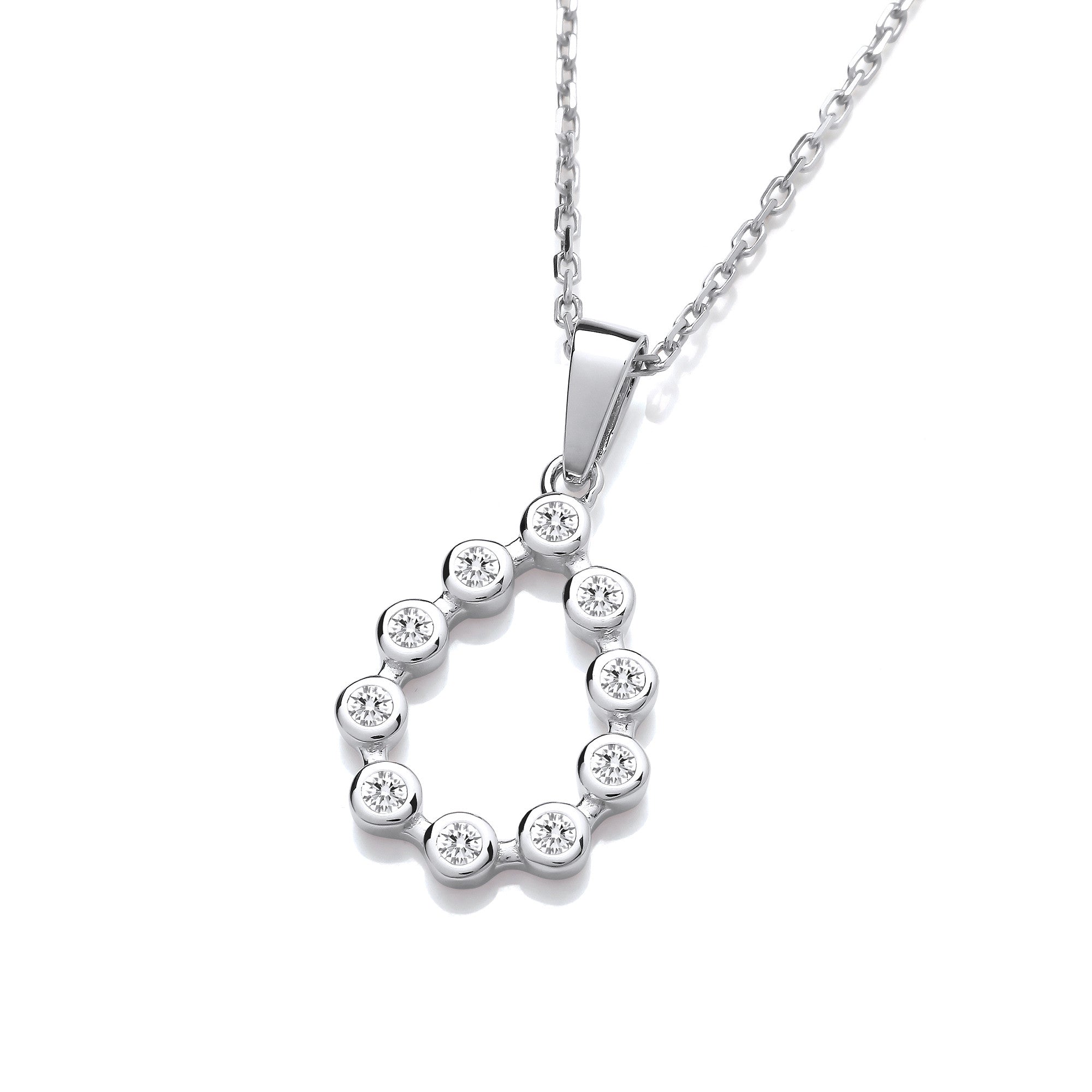 Silver Rubover Teardrop Cubic Zirconia Pendant with Chain - Silver