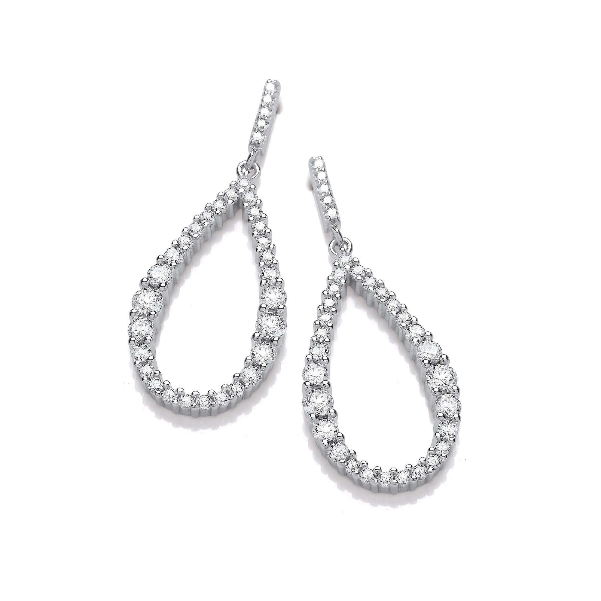 Silver Teardrop Cubic Zirconia Long Earrings - Silver