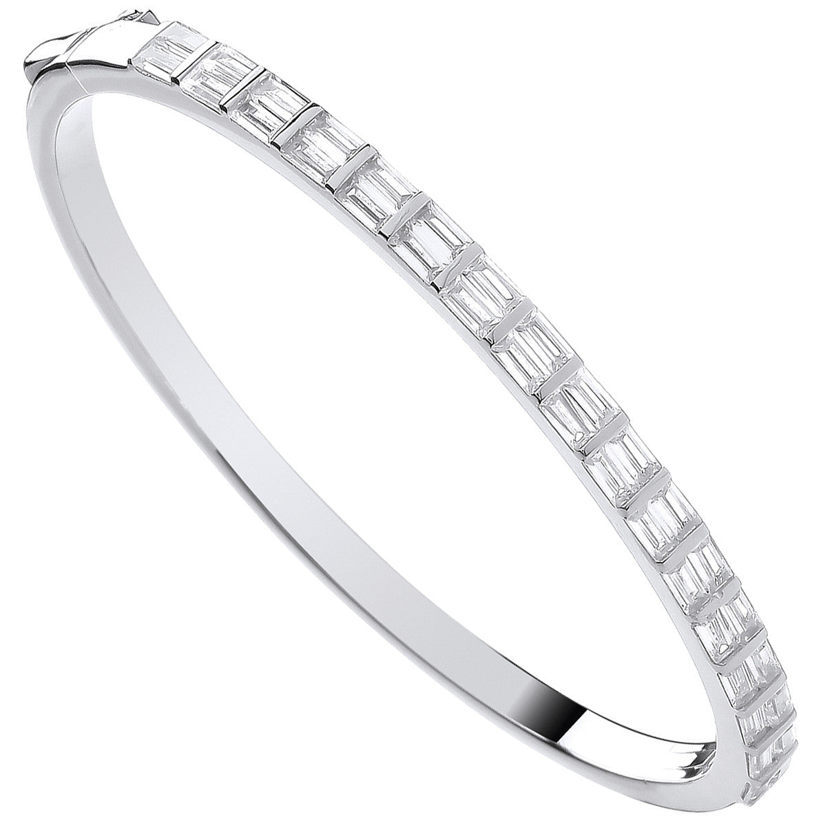 Silver Baguette Cubic Zirconias Ladies Bangle - Silver