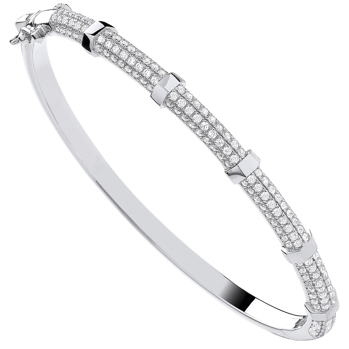 Silver Cubic Zirconia Bangle with Hex Nuts - Silver