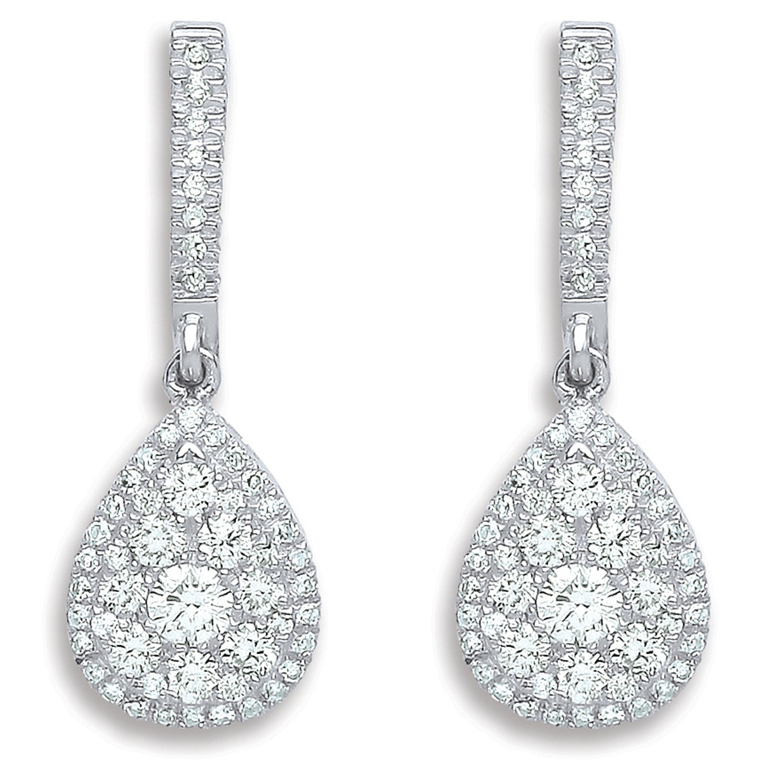 18ct White Gold 0.75ct Diamond Drop Earrings - 18ct Gold