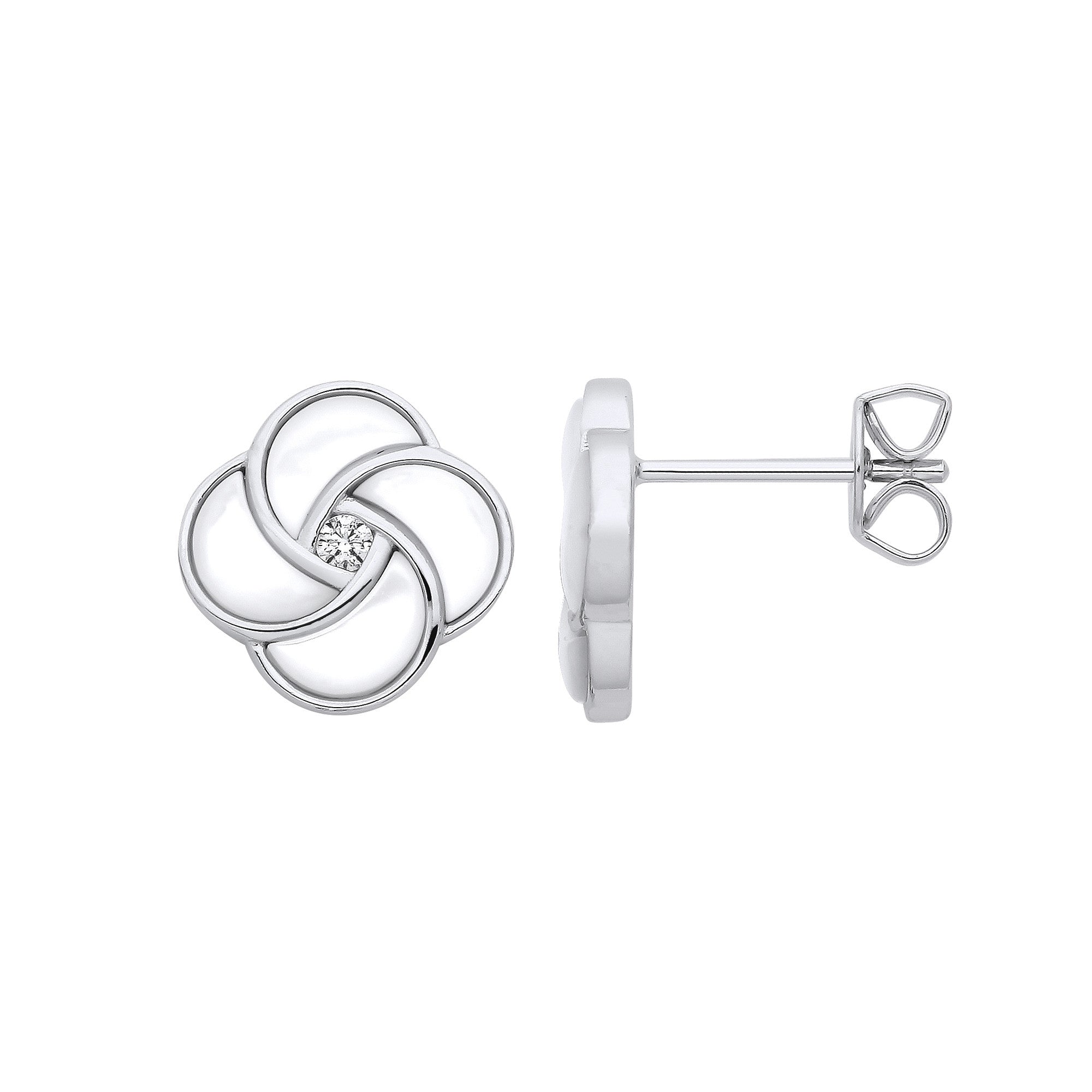Silver White Shell Swirl Stud Earrings - Silver