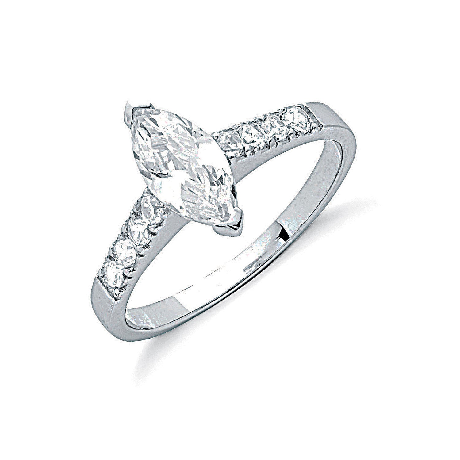 Silver Claw Set Marquies Cut Cubic Zirconia Solitaire Ring - Silver
