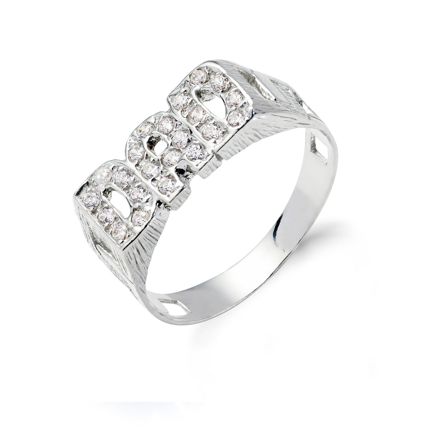 Silver Dad Cubic Zirconia ID Side Ring - Silver