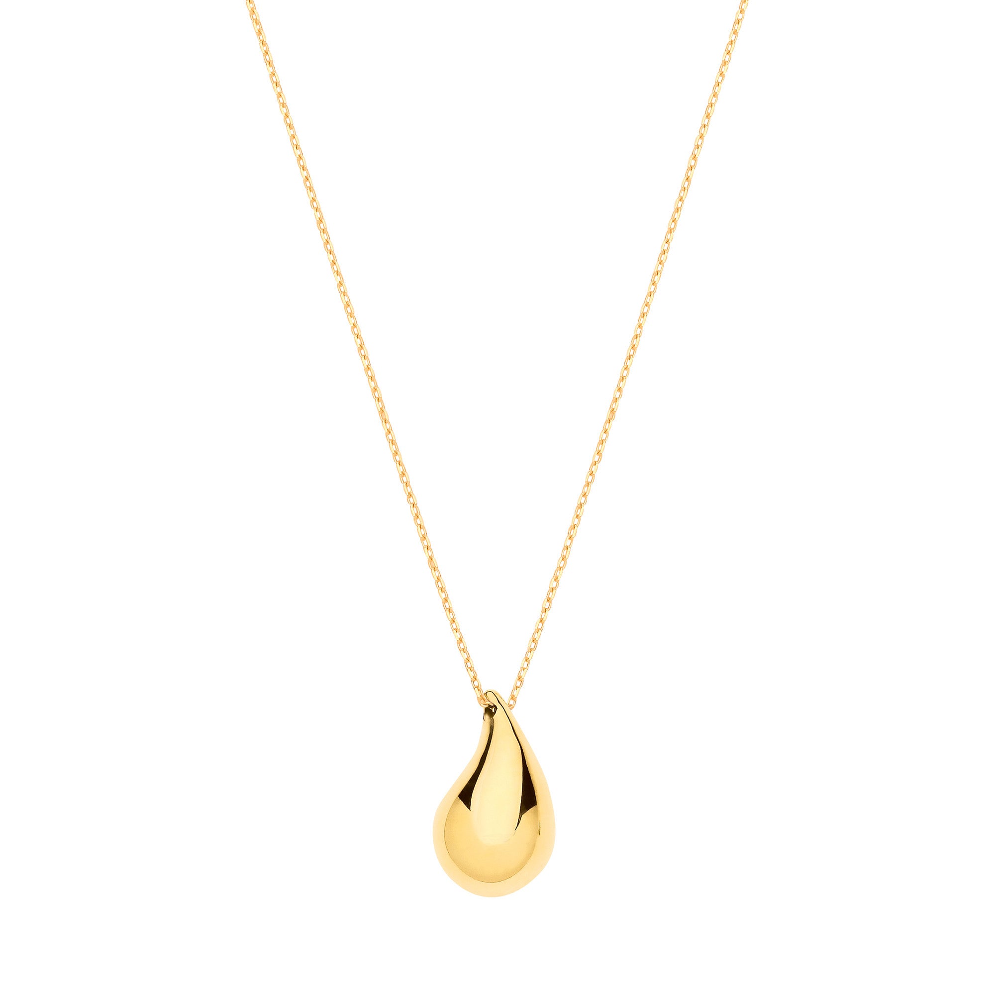 Yellow Gold Puffed Teardrop Pendant Chain - 9ct Gold