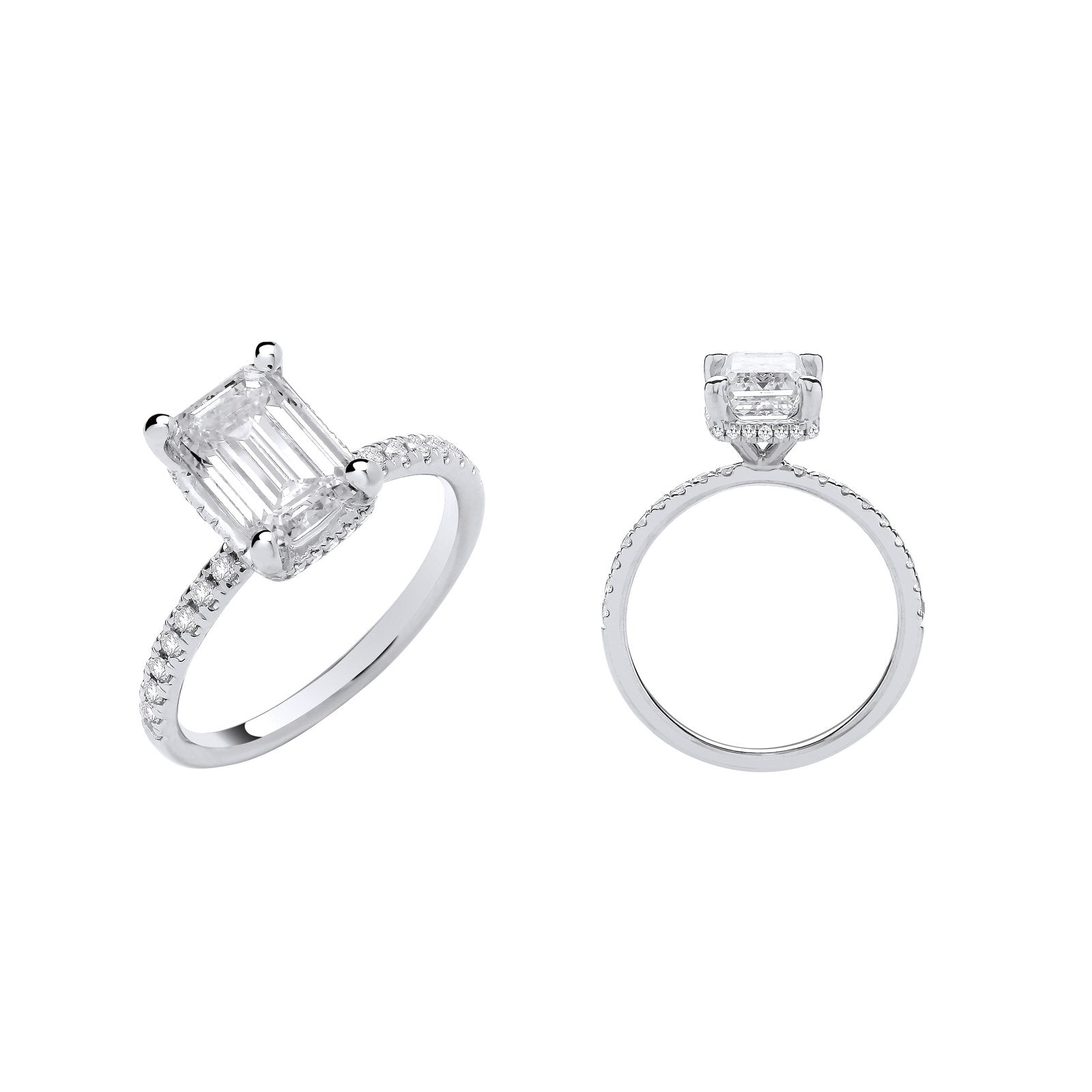 18ct White Gold 2.25ctw Emerald Cut LAB GROWN Hidden Halo Diamond Ring IGI Certified