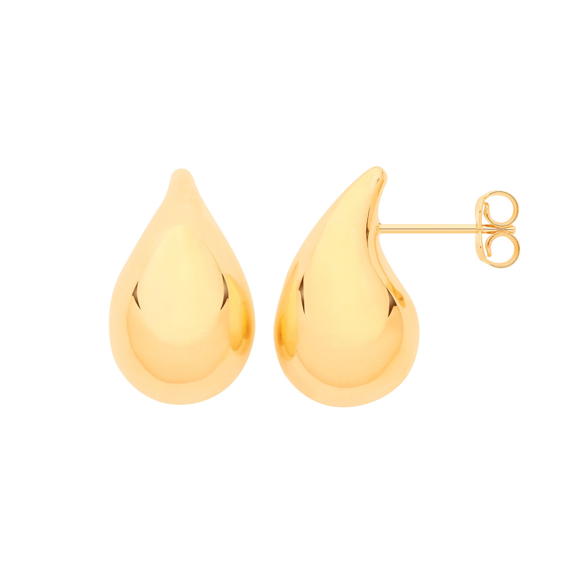 Yellow Gold Large Teardrop Studs - 9ct Gold