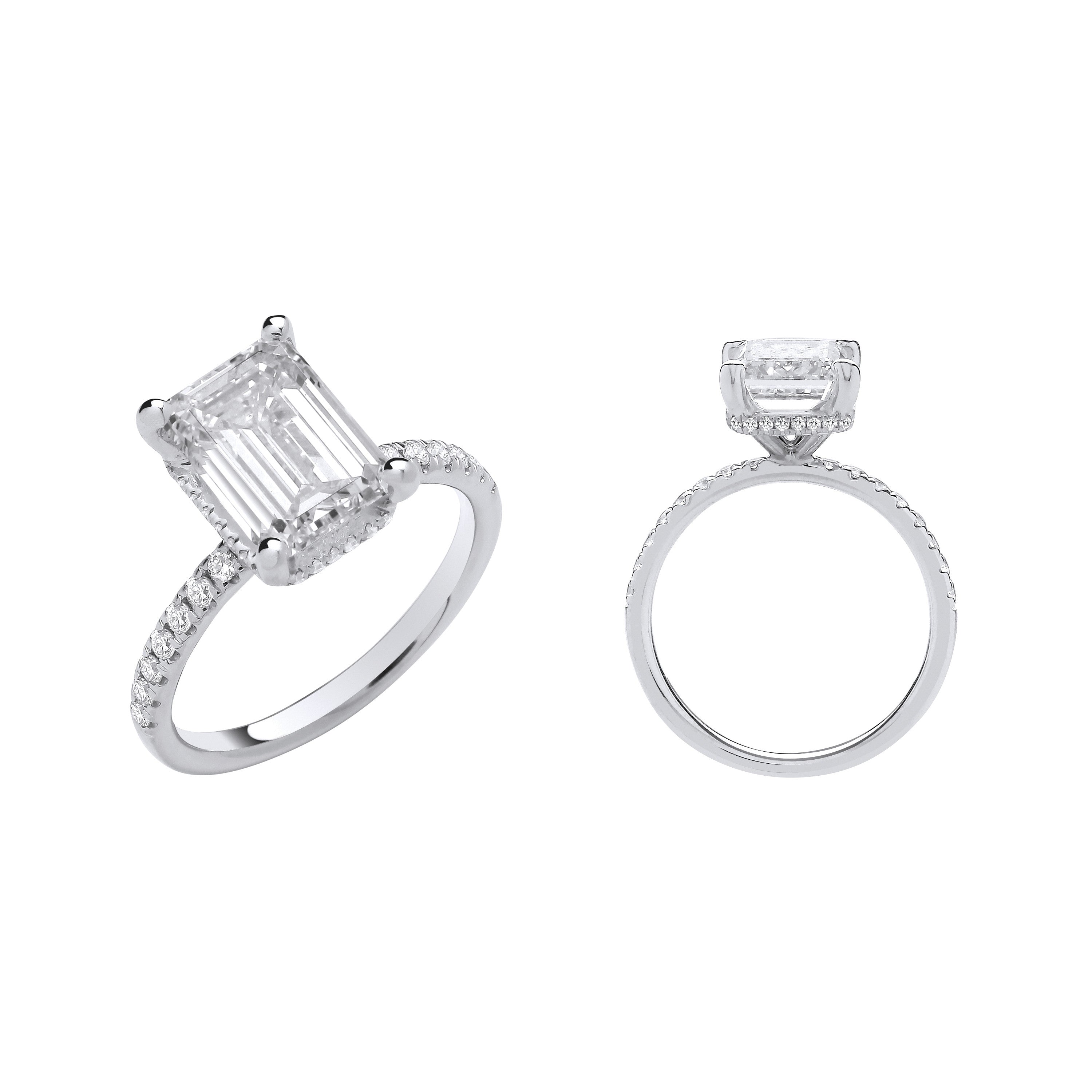 18ct White Gold 3.30ctw Emerald Cut LAB GROWN Hidden Halo Diamond Ring IGI Certified - 18ct Gold
