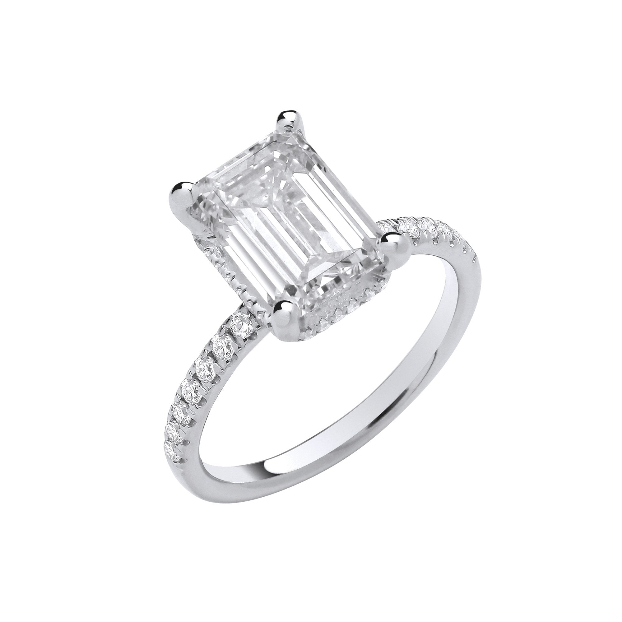18ct White Gold 3.30ctw Emerald Cut LAB GROWN Hidden Halo Diamond Ring IGI Certified - 18ct Gold