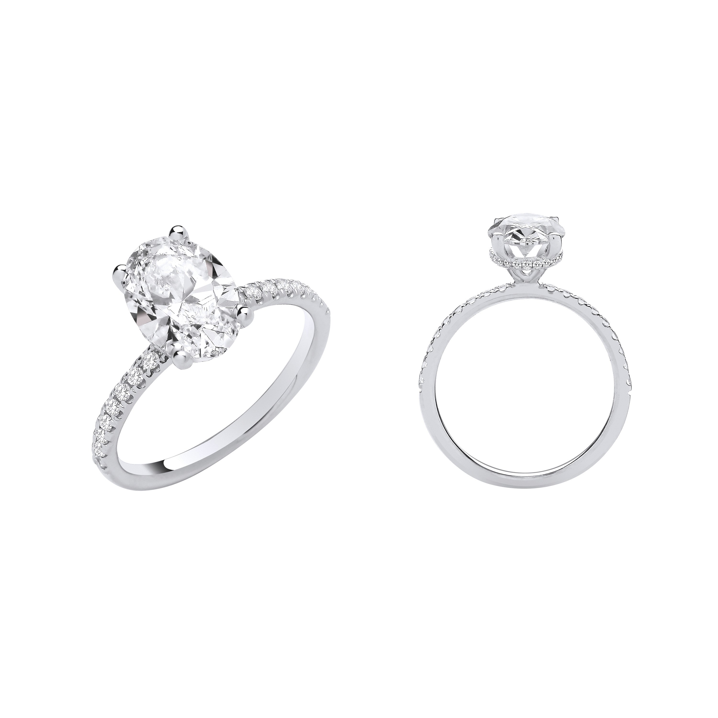 Bague à diamant ovale avec halo caché en or blanc 18 carats de 2,24 carats, certifiée IGI - Or 18 carats