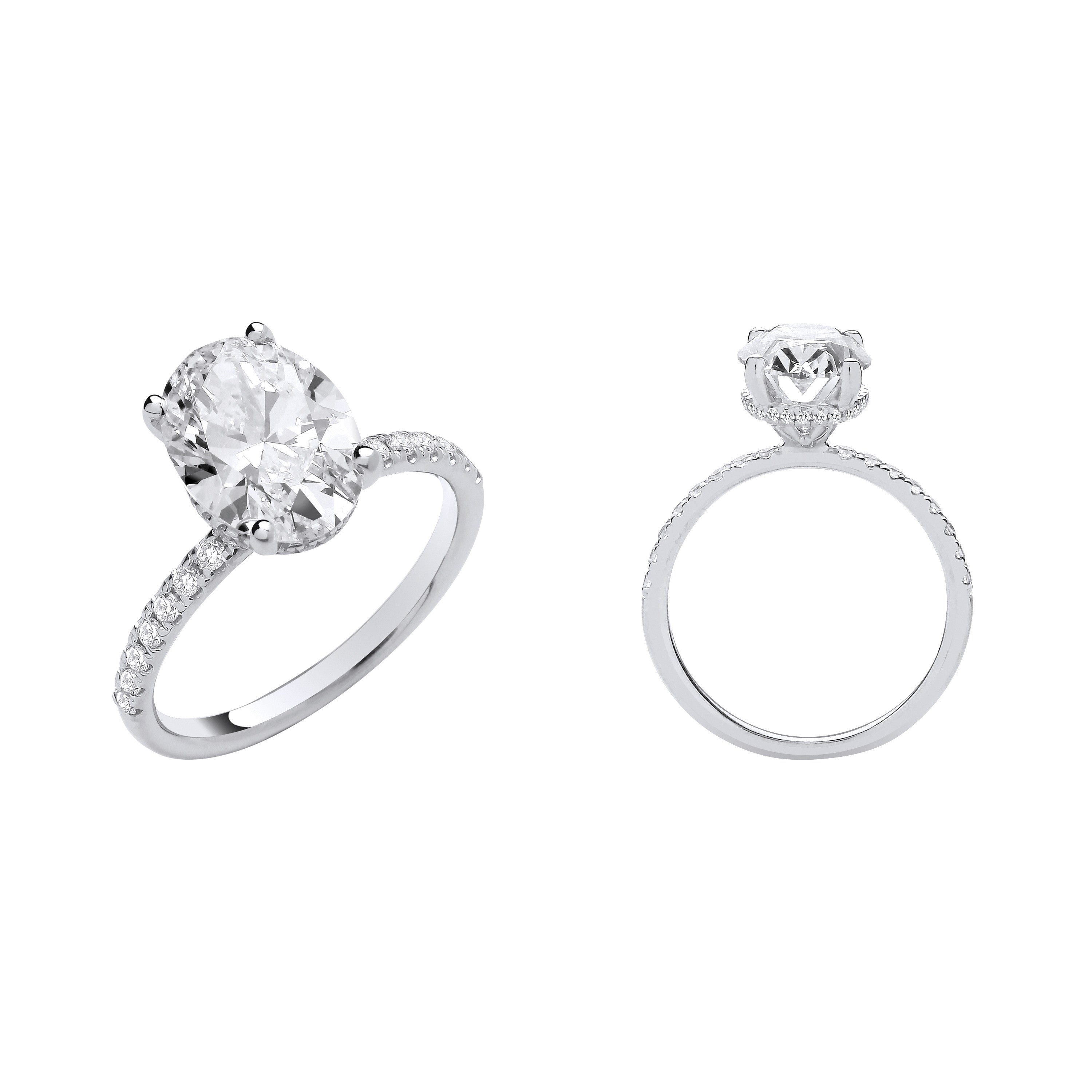 18ct White Gold 3.28ctw Oval LAB GROWN Hidden Halo Diamond Ring IGI Certified - 18ct Gold