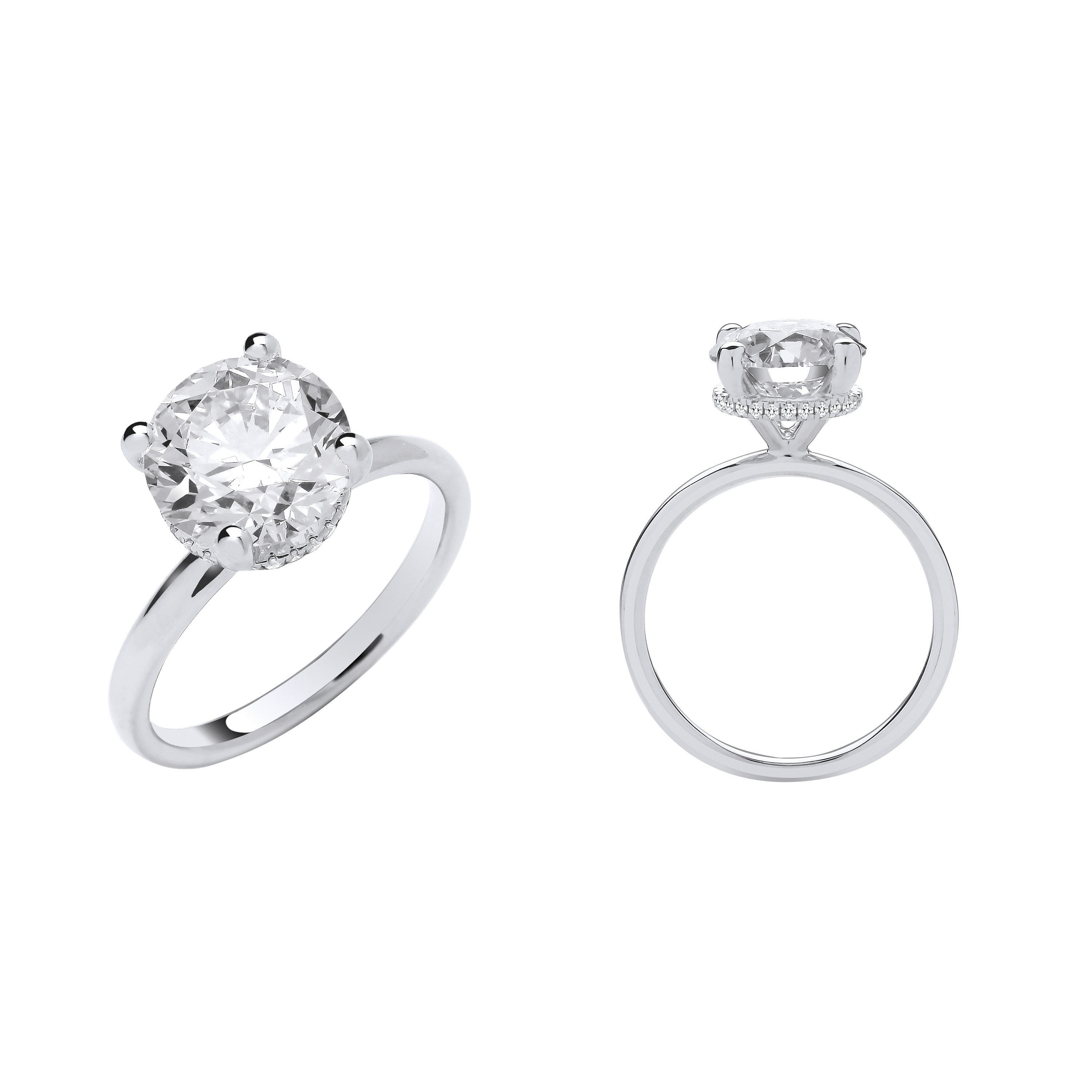 18ct White Gold 3.08ctw Solitaire LAB GROWN Hidden Halo Diamond Ring IGI Certified - 18ct Gold