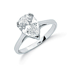 Silver Claw Set Pear Cut Cubic Zirconia Solitaire Ring