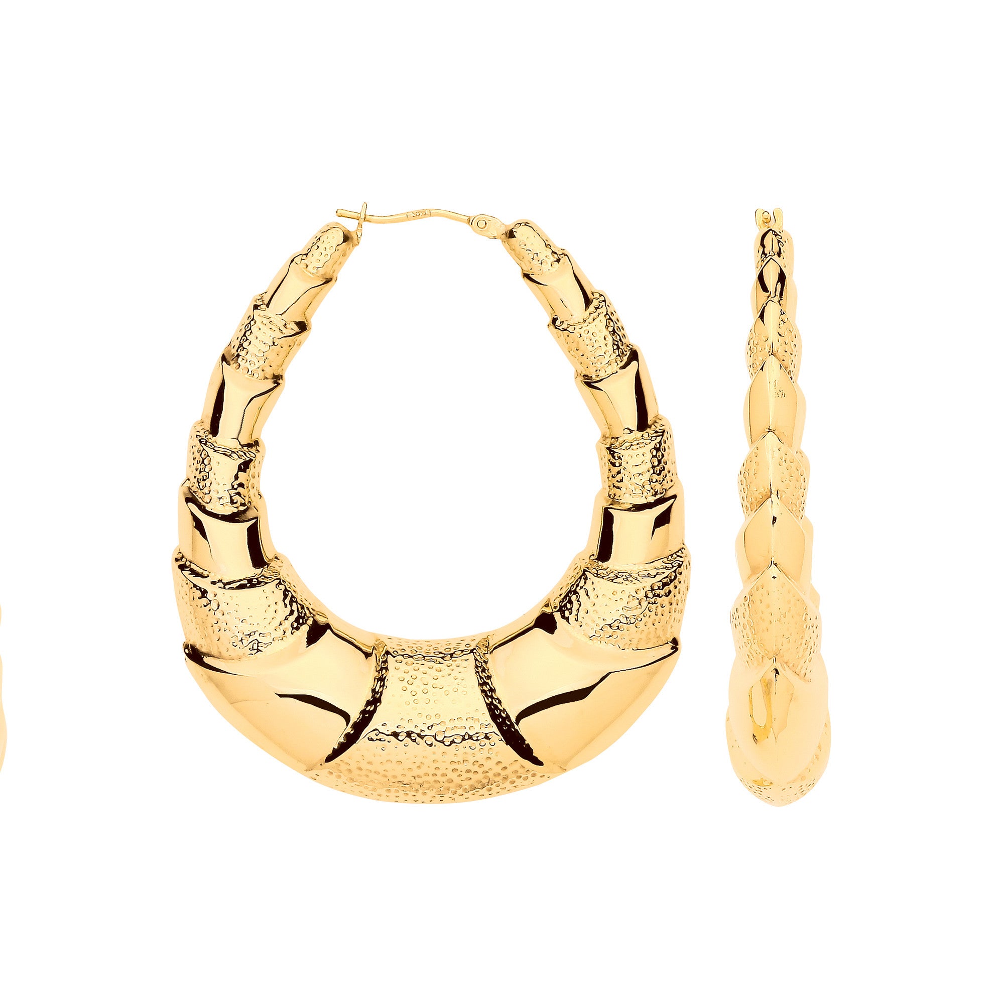 Yellow Gold Fancy Oval Design Large Creoles - 9ct Gold