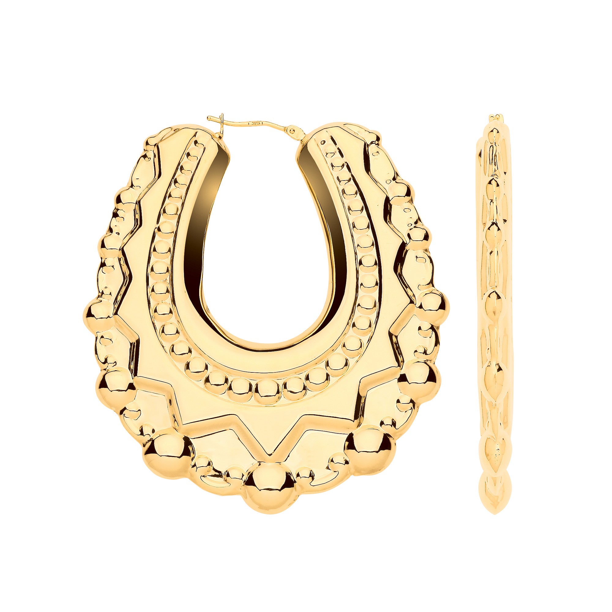 Yellow Gold Extra Large Oval Traditional Creoles Earrings - 9ct Gold