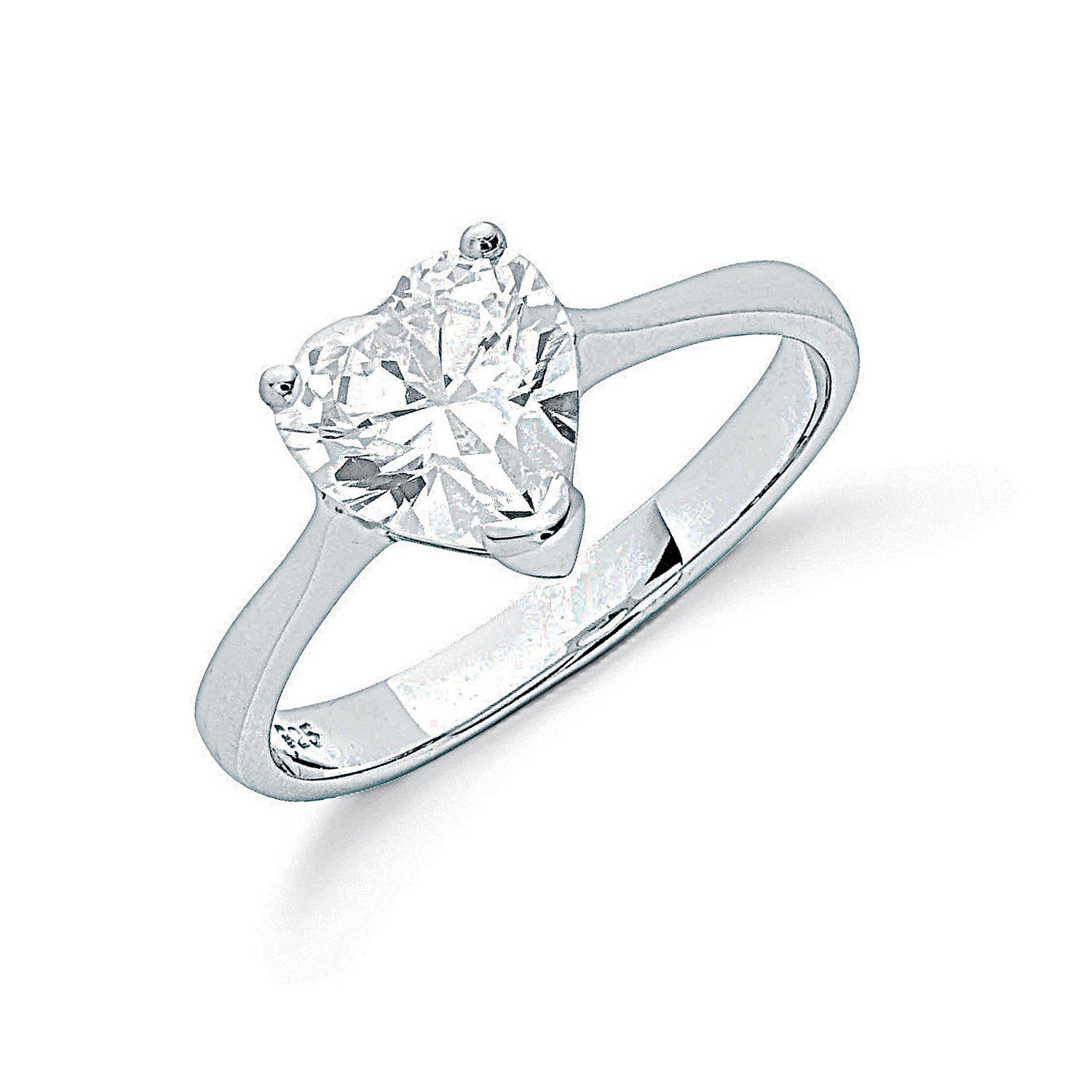 Silver Claw Set Heart Cut Cubic Zirconia Solitaire Ring - Silver