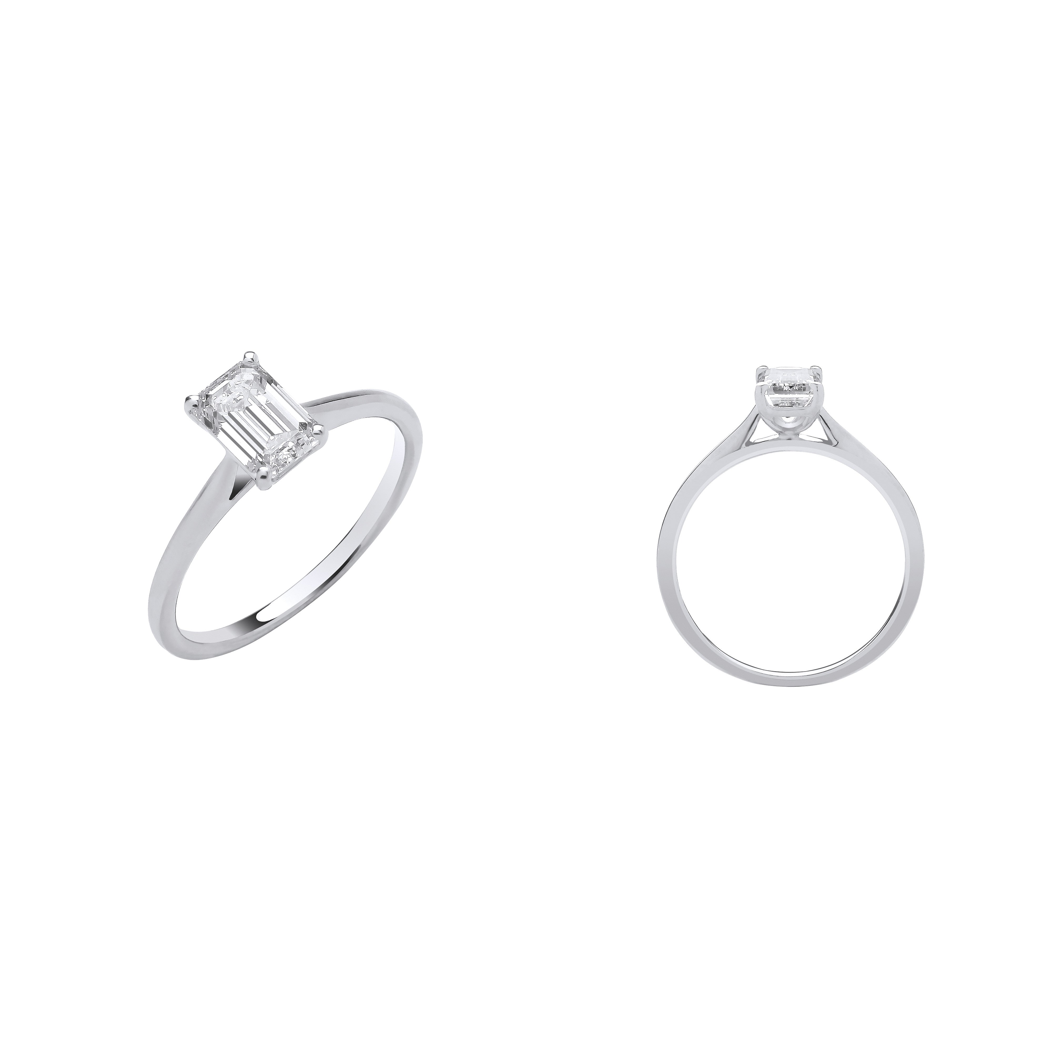18ct White Gold 1.00ctw Emerald Cut LAB GROWN Diamond Ring IGI Certified - 18ct Gold