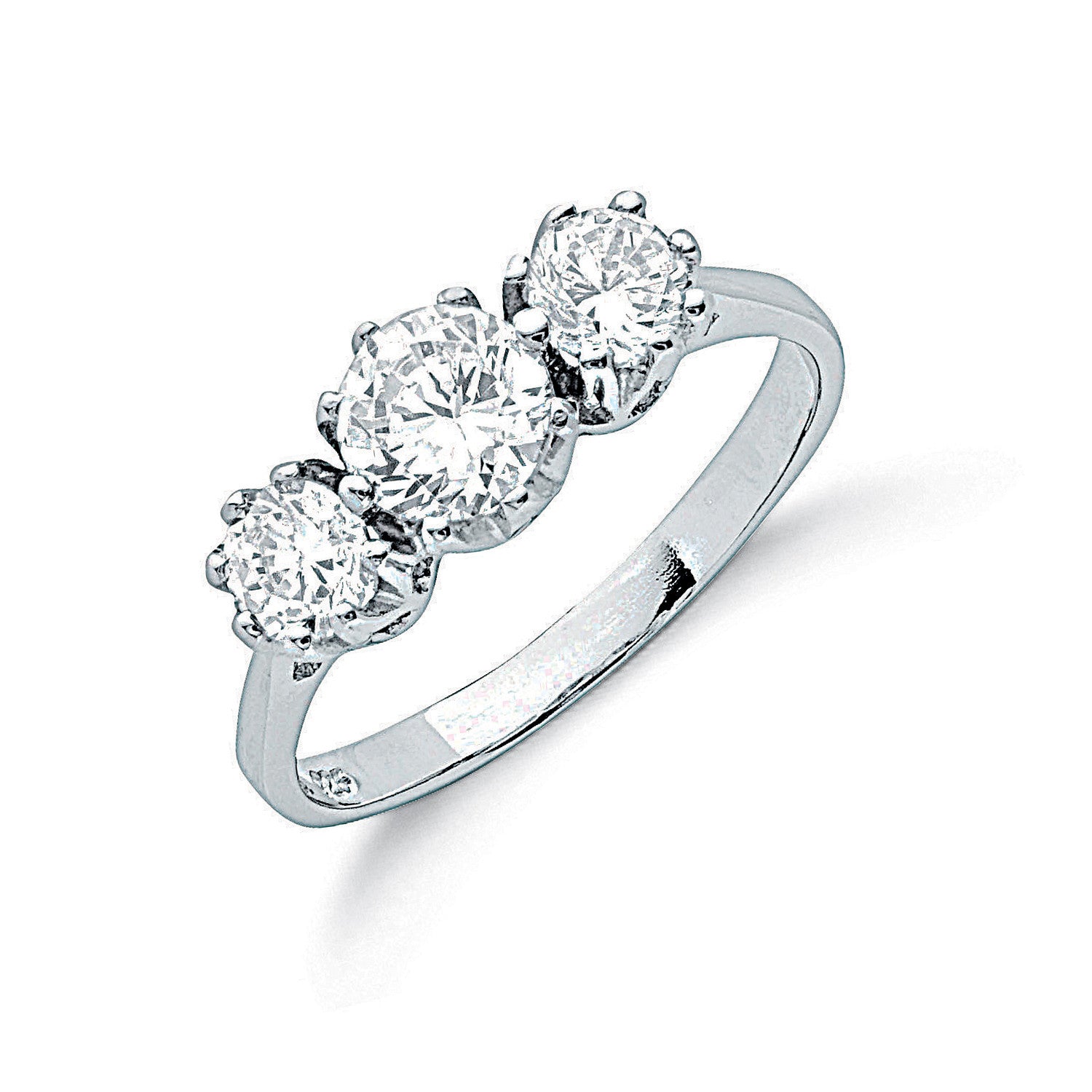 Silver Claw Set Cubic Zirconia Trilogy Ring - Silver
