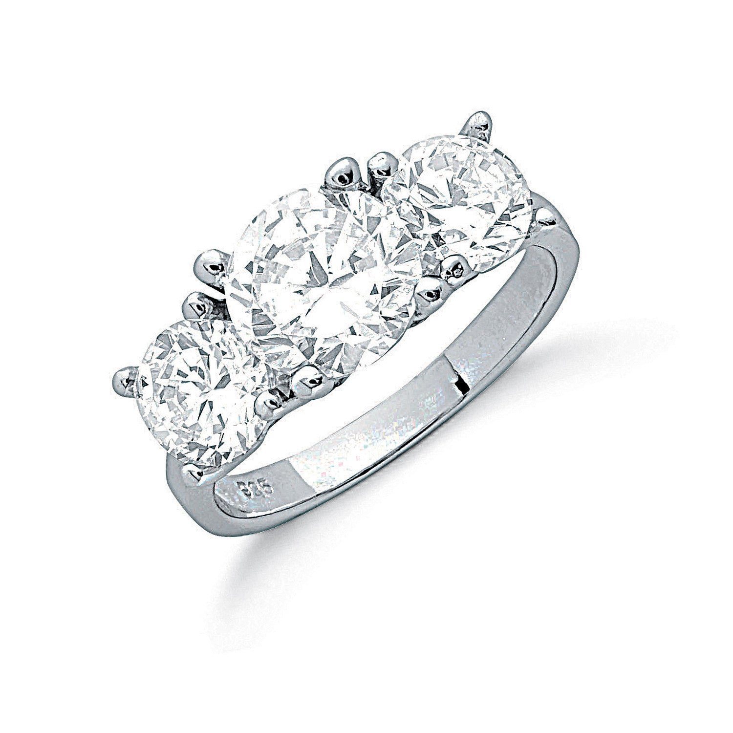 Silver Claw Set Cubic Zirconia Trilogy Ring - Silver