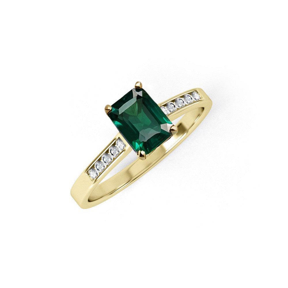 Yellow Gold Emerald Cut Green Cubic Zirconia Ladies Ring - 9ct Gold