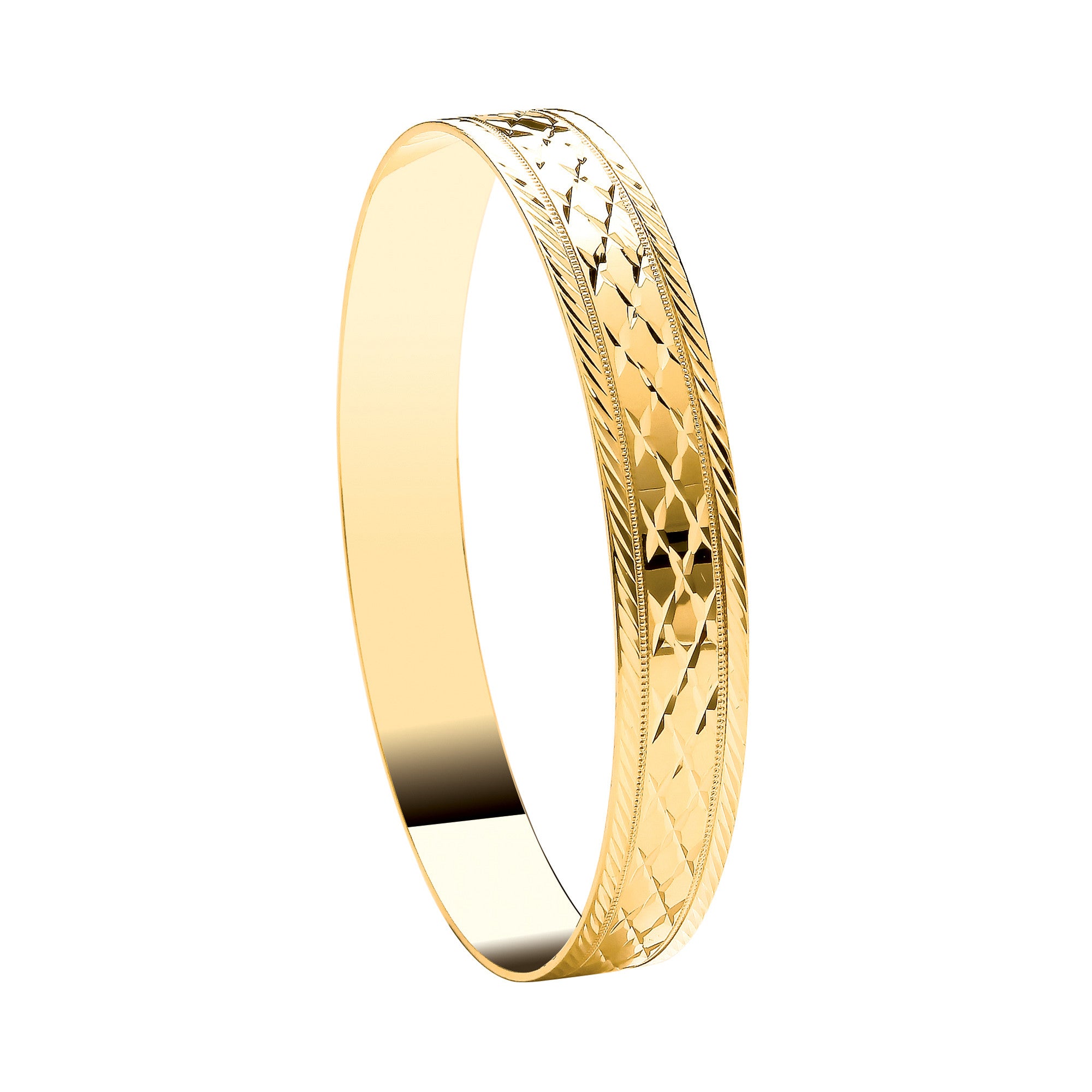 Yellow Gold 10mm D/C Slave Wide Bangle - 9ct Gold