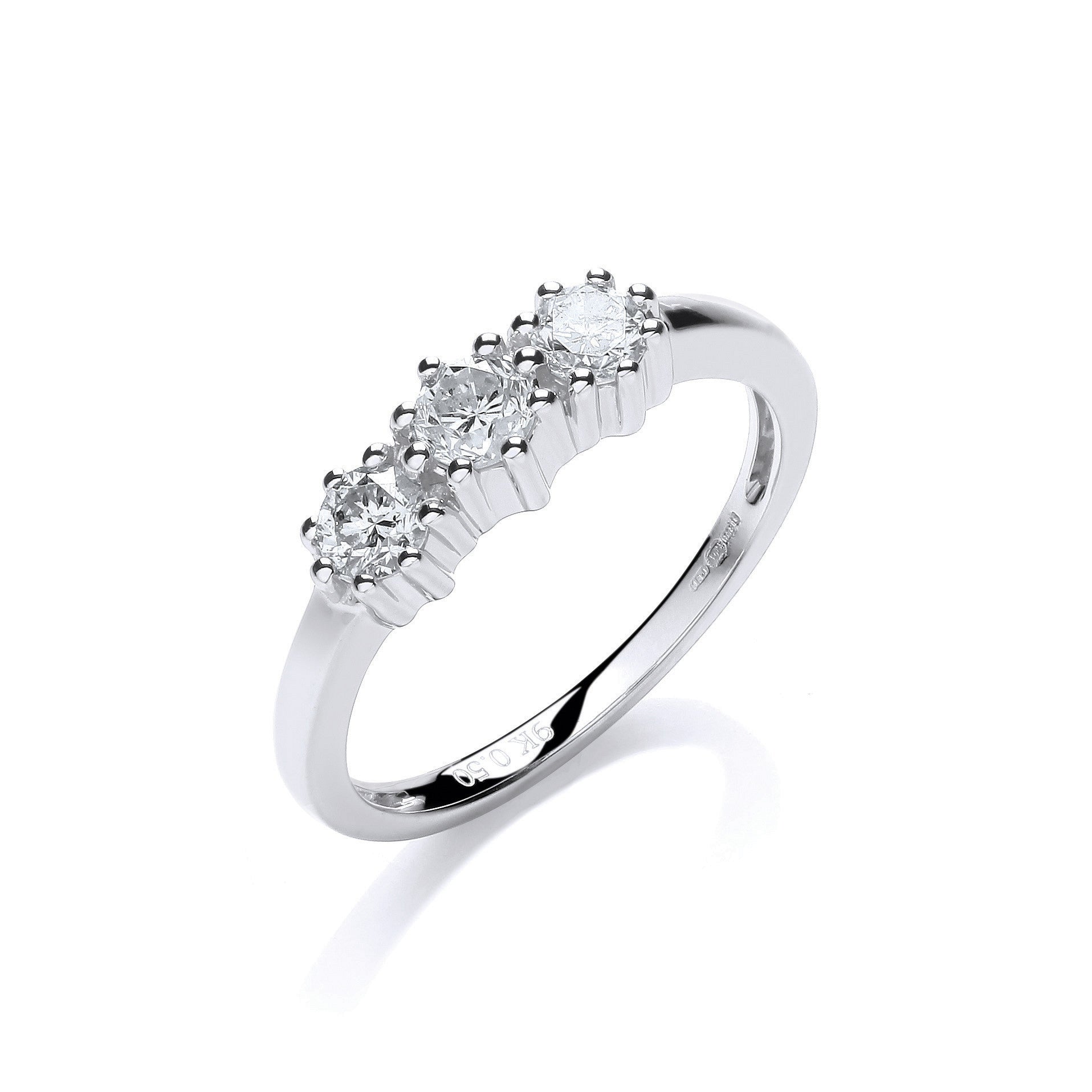 9ct White Gold 0.50ct Diamond Trilogy Ring - 9ct Gold