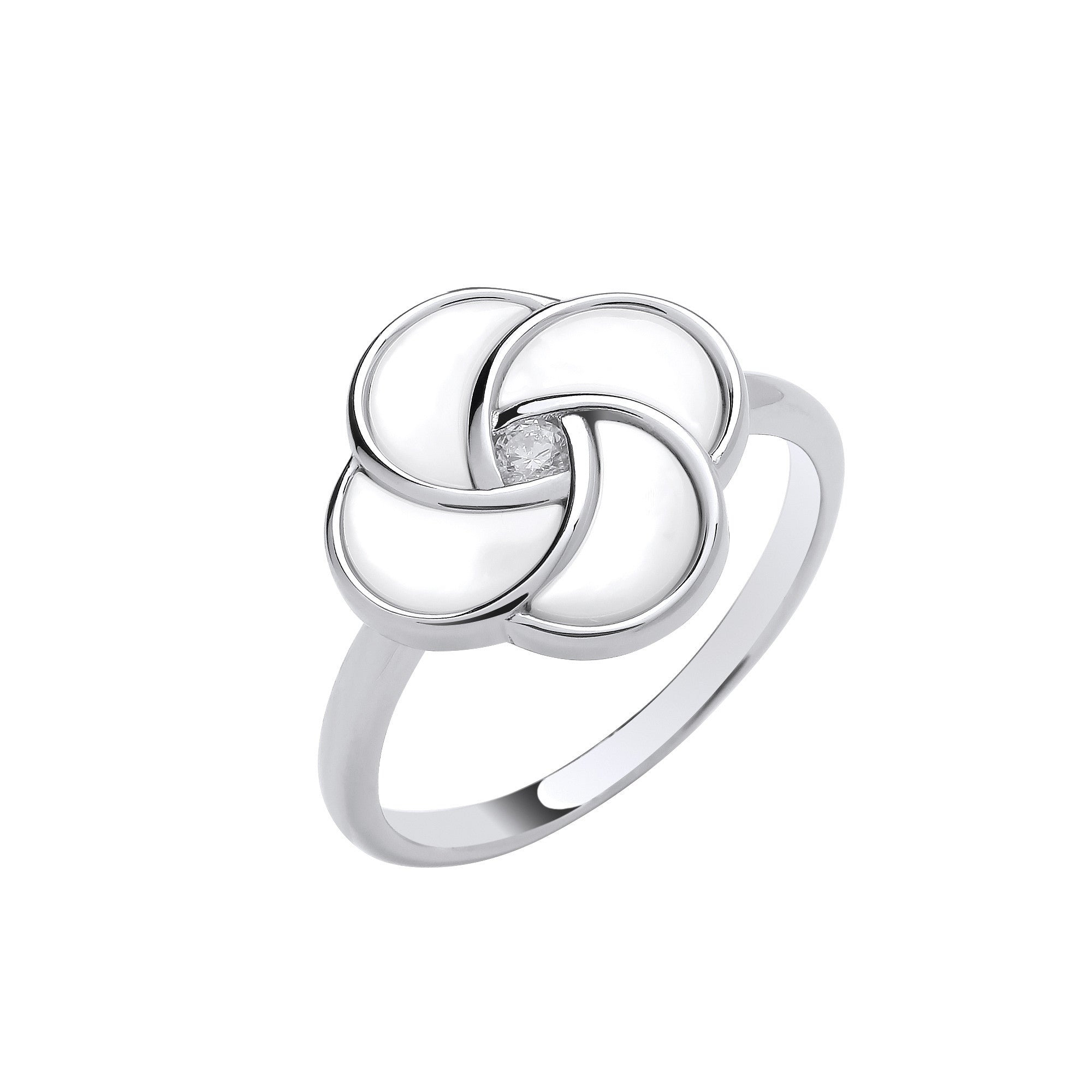 Silver White Shell Swirl Ring - Silver