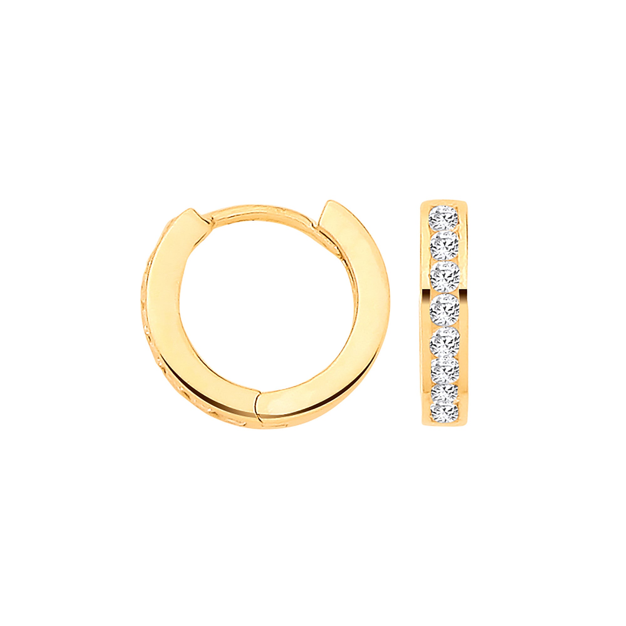 Yellow Gold Channel set Cubic Zirconias Small Huggies