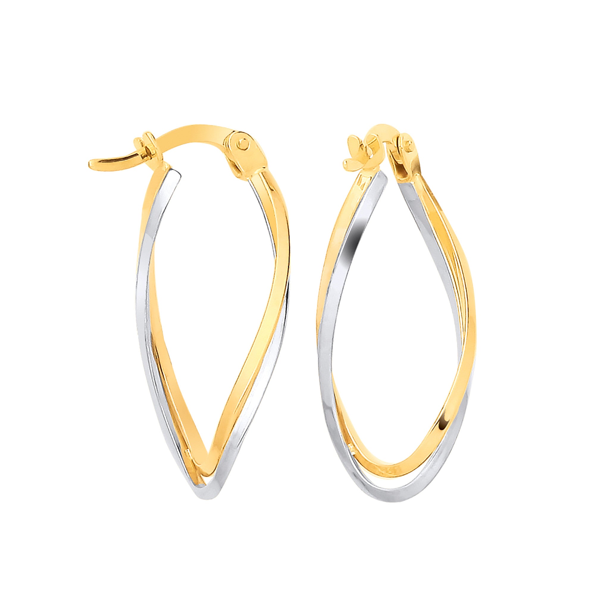 Yellow Gold Two Colour Twist Oval Hoops - 9ct Gold
